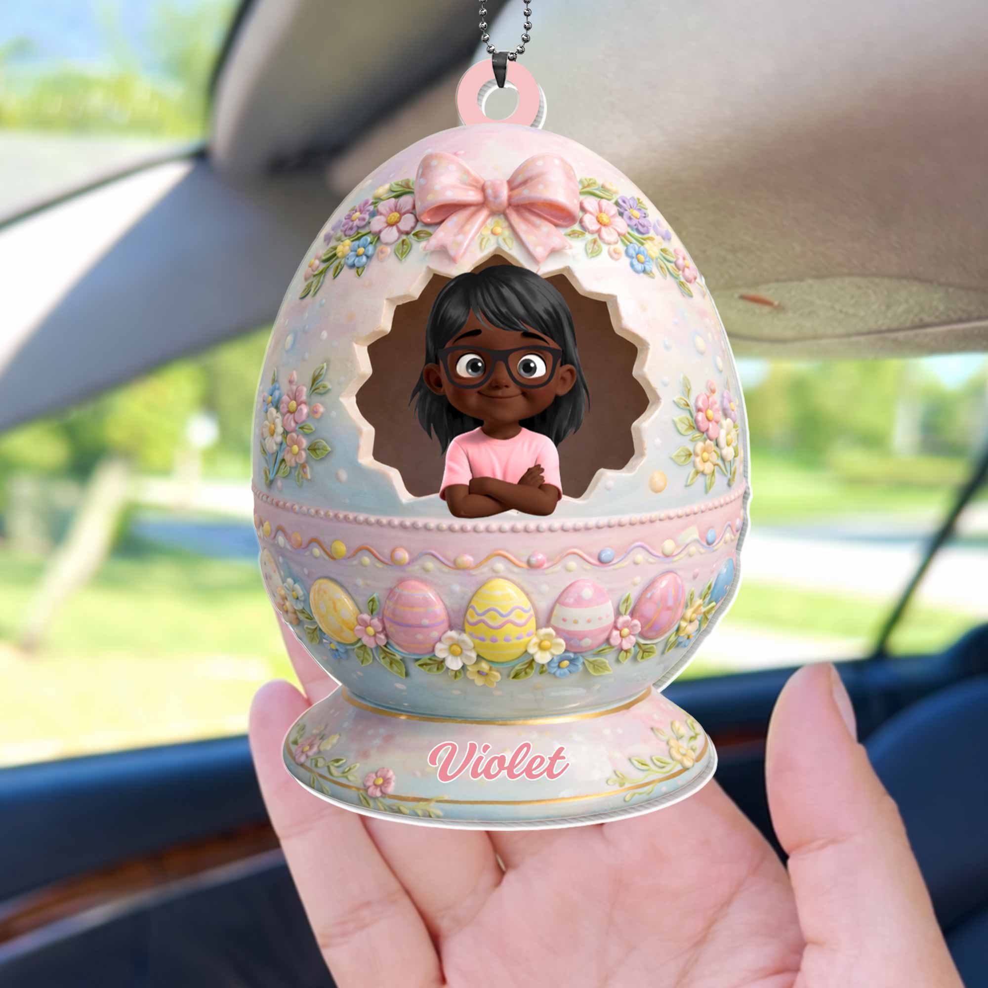 Happy Easter To Our Little Egg-stra Special Girl Flower Easter Egg - Personalized Custom Acrylic Ornament, Car Hanging Ornament - KID557_ACA - Image 9