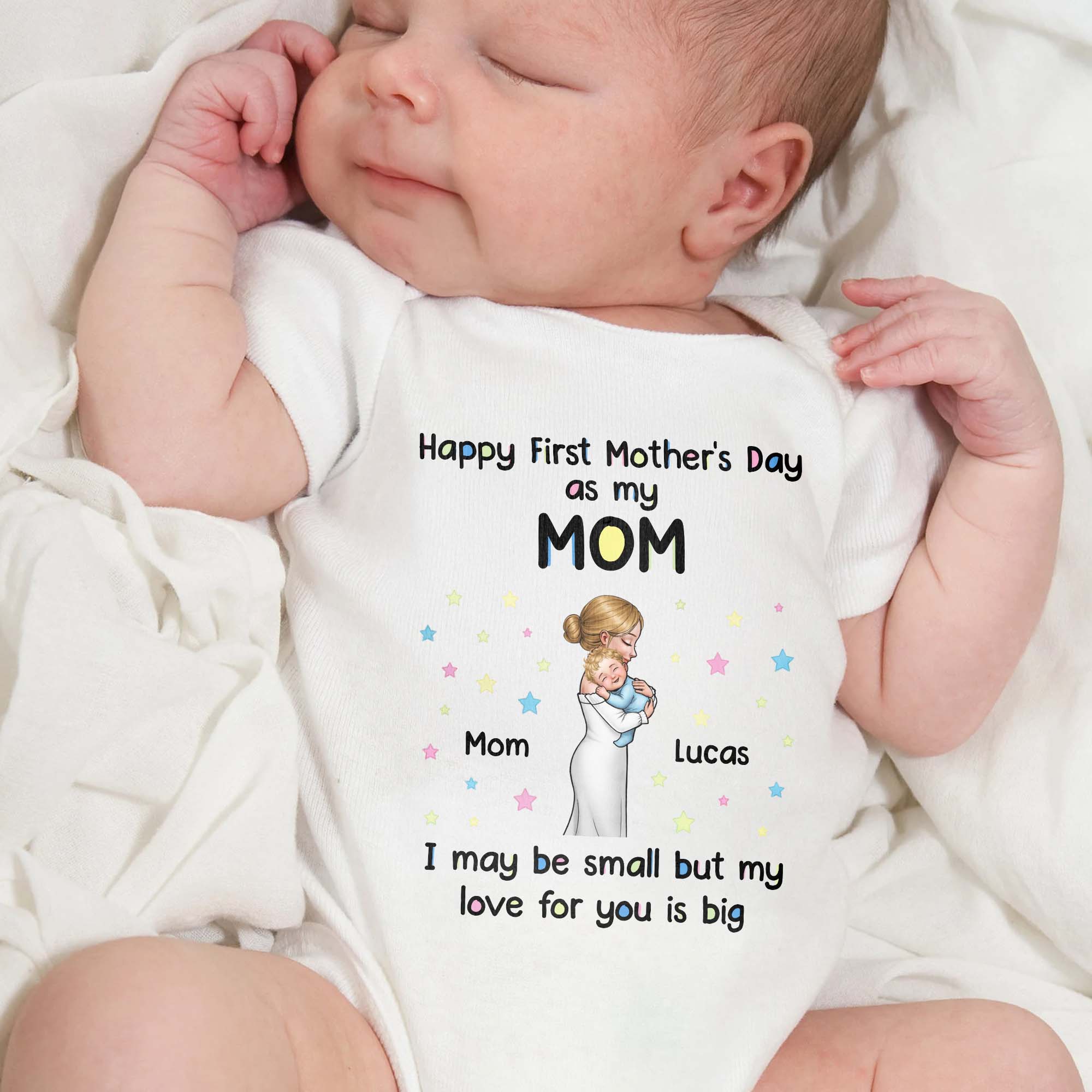 Happy First Mother's Day As My Mom With Mother Baby And Stars - Personalized Custom Baby Onesie - MOM186_ONES - Image 6