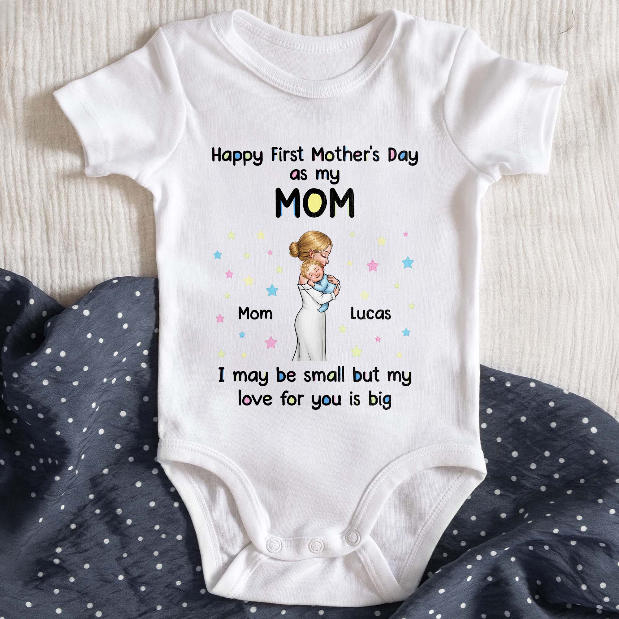 Happy First Mother's Day As My Mom With Mother Baby And Stars - Personalized Custom Baby Onesie - MOM186_ONES - Image 7