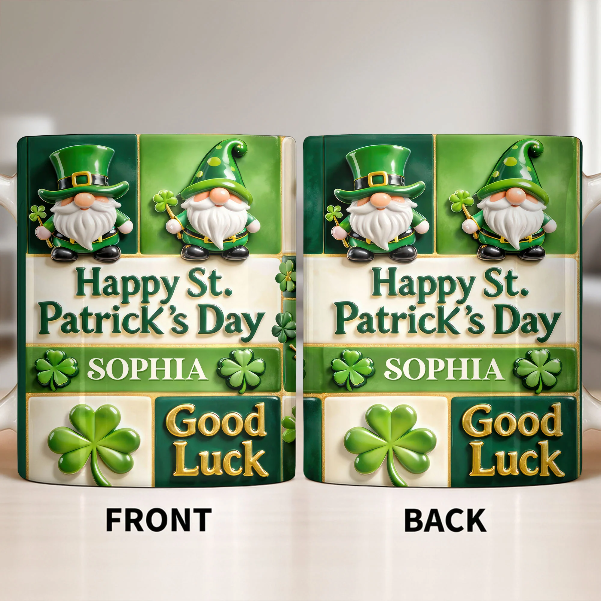 Happy St. Patrick's Day Good Luck Gnomes and Shamrocks - Personalized Custom Coffee Mug - FAM803_MG - Image 14