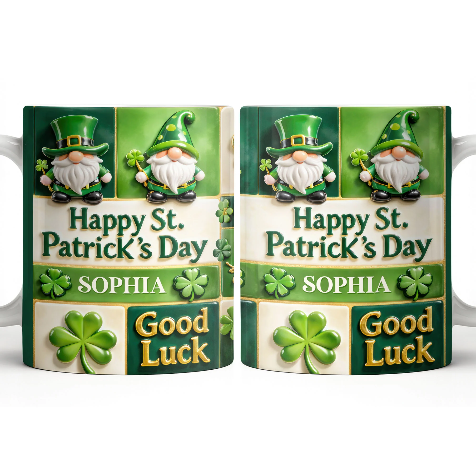 Happy St. Patrick's Day Good Luck Gnomes and Shamrocks - Personalized Custom Coffee Mug - FAM803_MG - Image 15