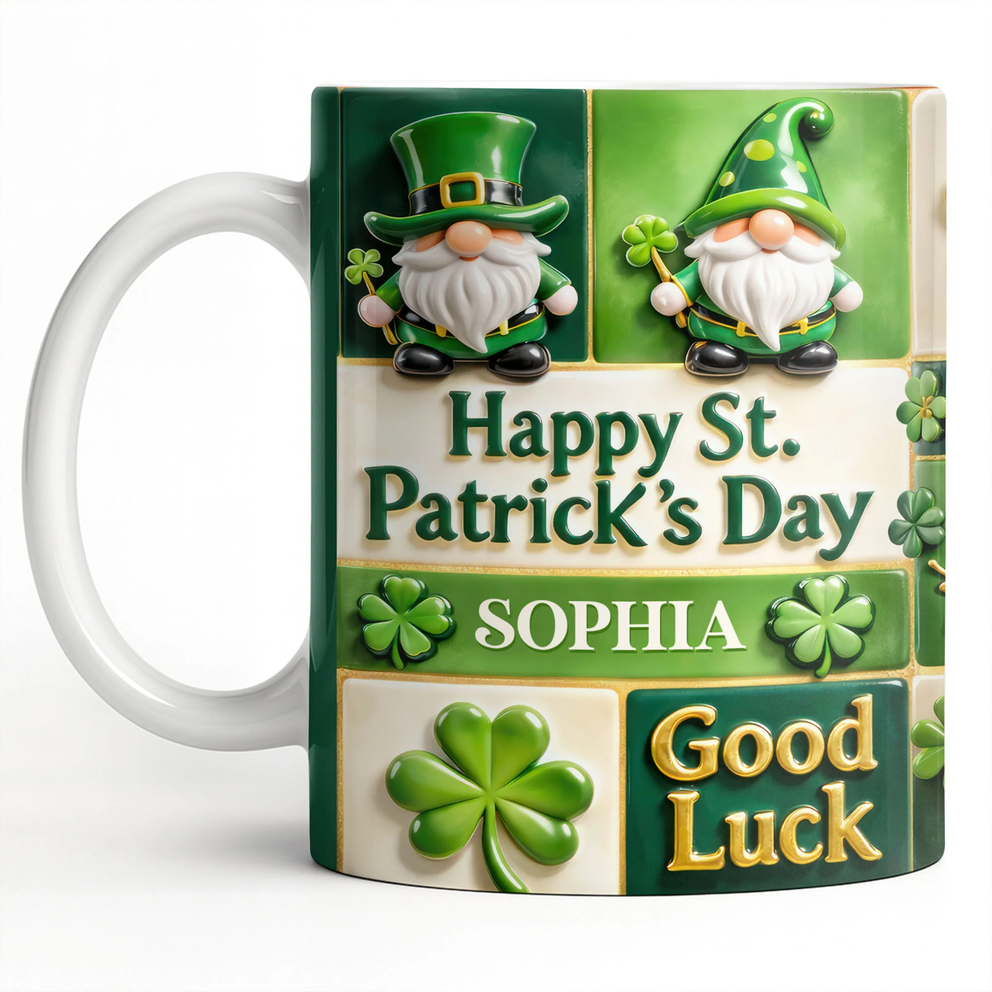 Happy St. Patrick's Day Good Luck Gnomes and Shamrocks - Personalized Custom Coffee Mug - FAM803_MG - Image 16