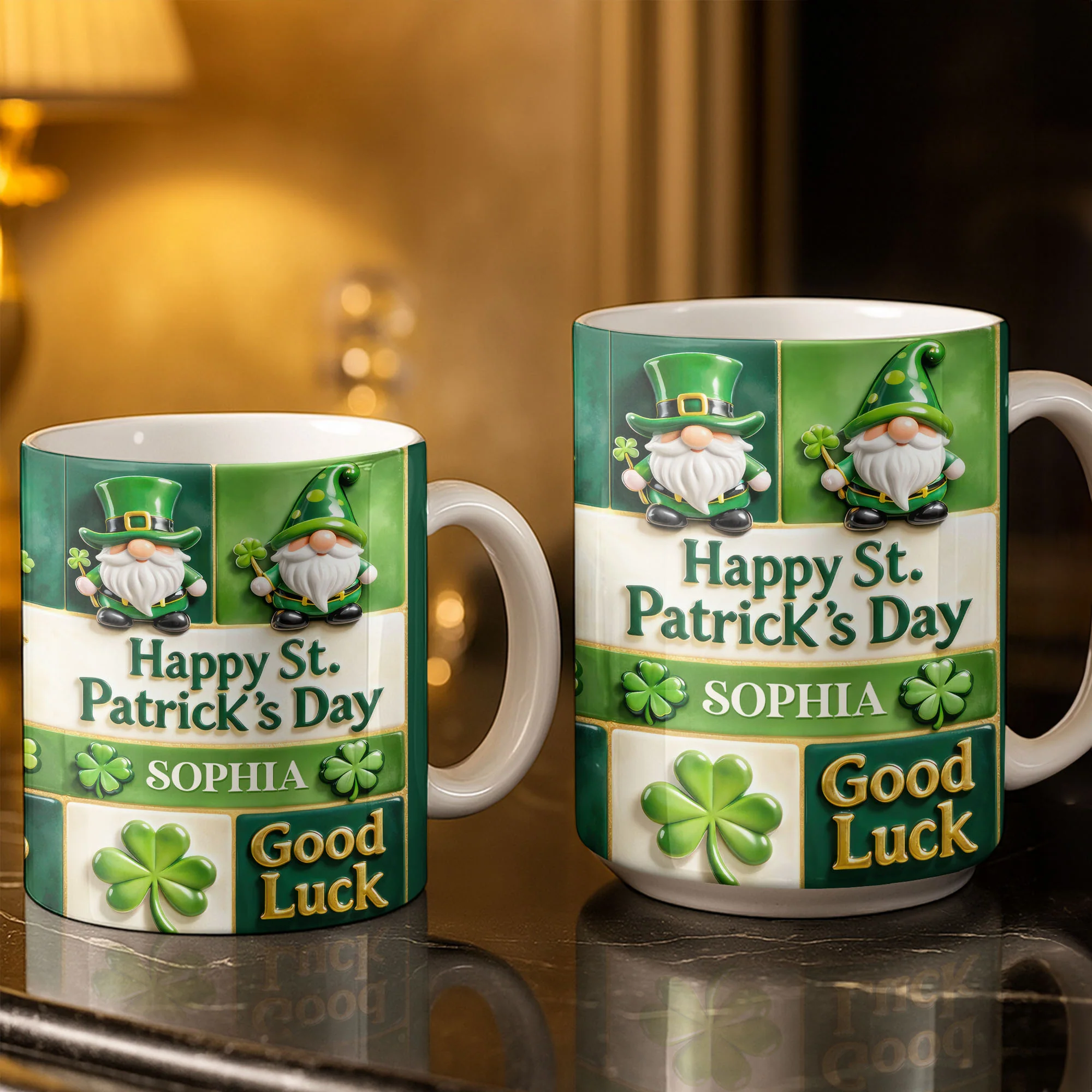 Happy St. Patrick's Day Good Luck Gnomes and Shamrocks - Personalized Custom Coffee Mug - FAM803_MG - Image 5
