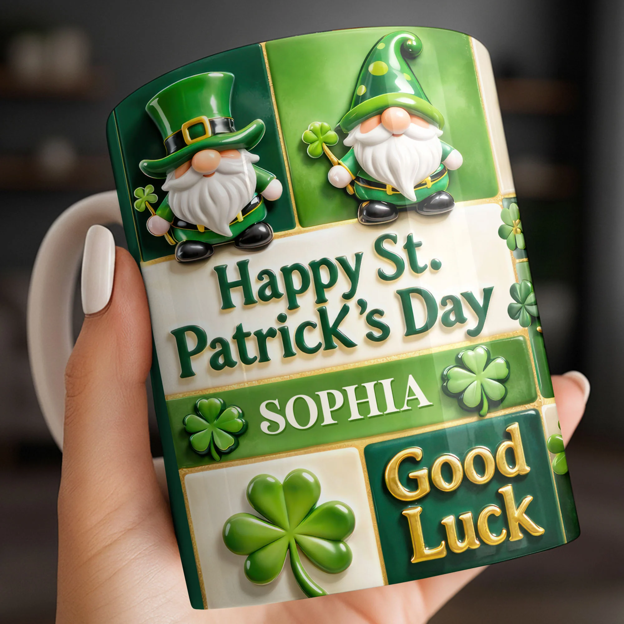 Happy St. Patrick's Day Good Luck Gnomes and Shamrocks - Personalized Custom Coffee Mug - FAM803_MG - Image 7