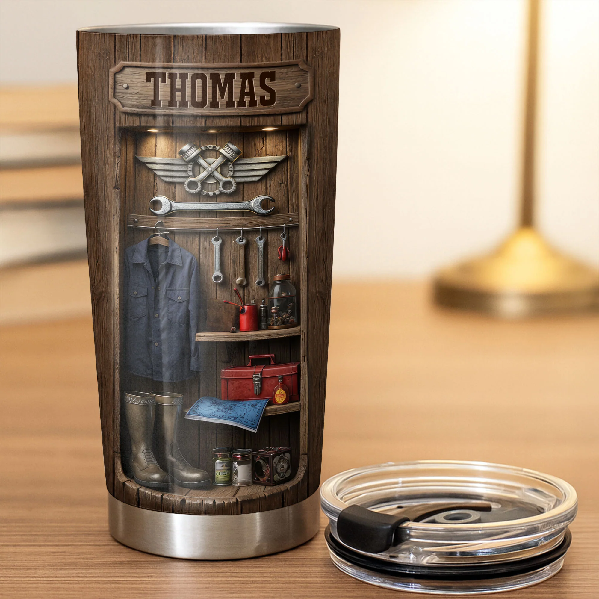 Hardworking Hands Deserve A Break With Mechanic Tools And Wood Locker - Personalized Custom Stainless Steel Tumbler 20oz 30oz - JBS173_TB - Image 2