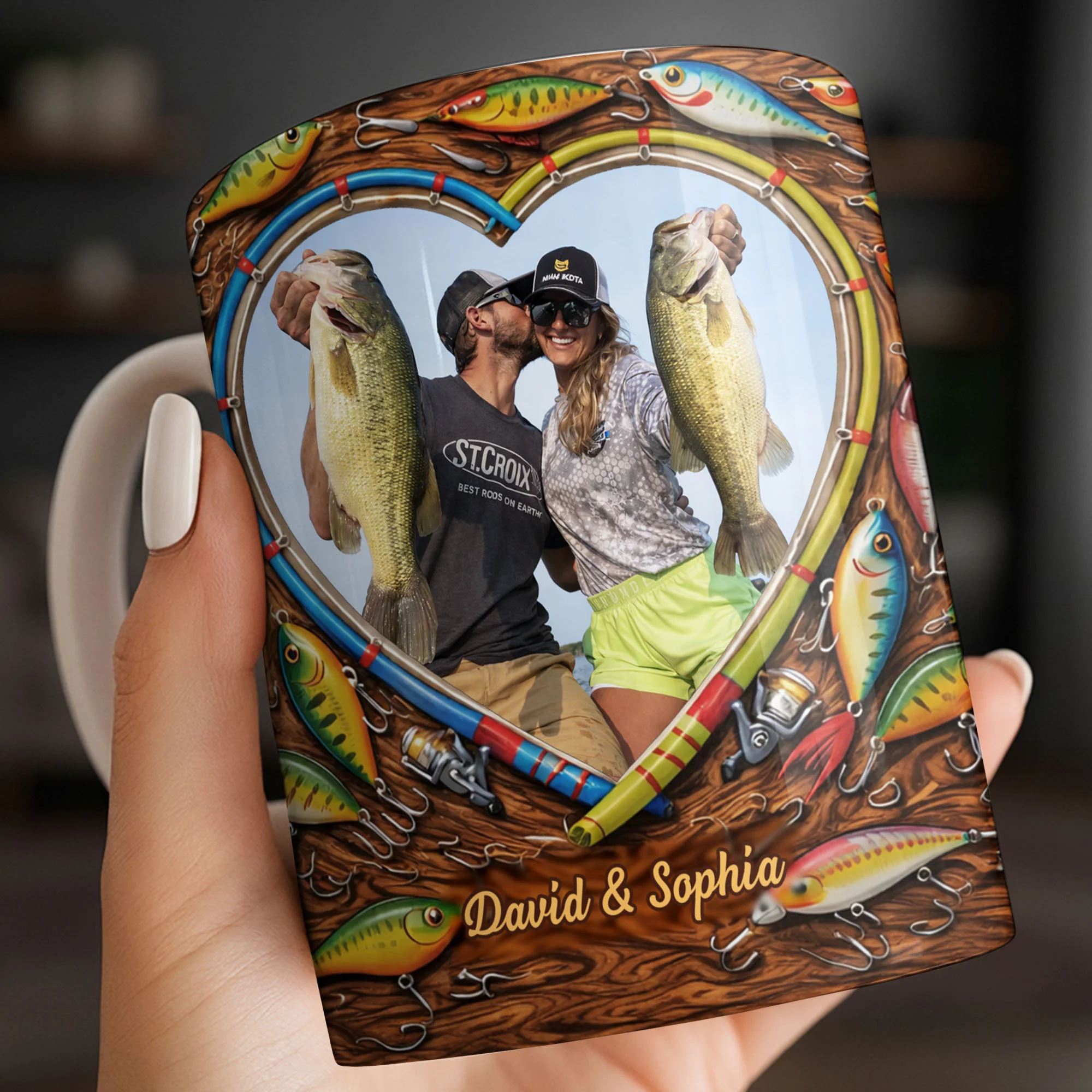 Hooked On Love Forever Fishing Rod Heart With Fish Lures - Personalized Custom Coffee Mug - FISH029_MG - Image 4