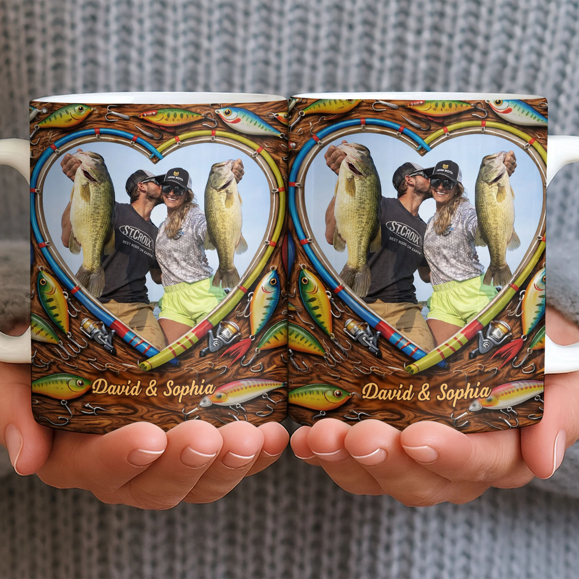 Hooked On Love Forever Fishing Rod Heart With Fish Lures - Personalized Custom Coffee Mug - FISH029_MG - Image 5