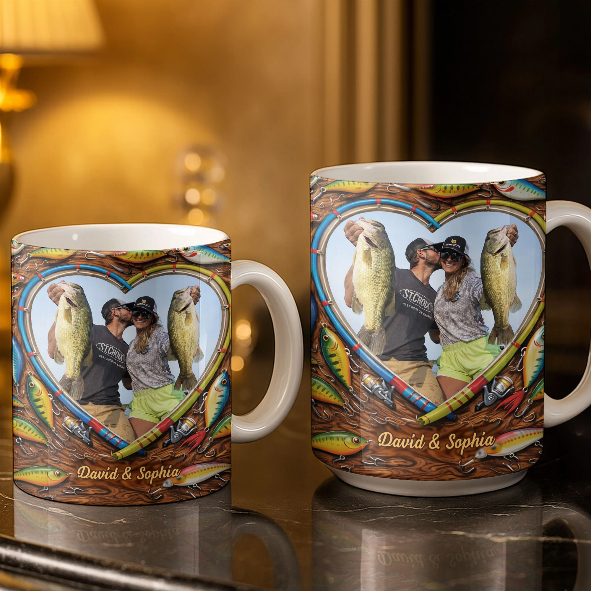 Hooked On Love Forever Fishing Rod Heart With Fish Lures - Personalized Custom Coffee Mug - FISH029_MG - Image 7