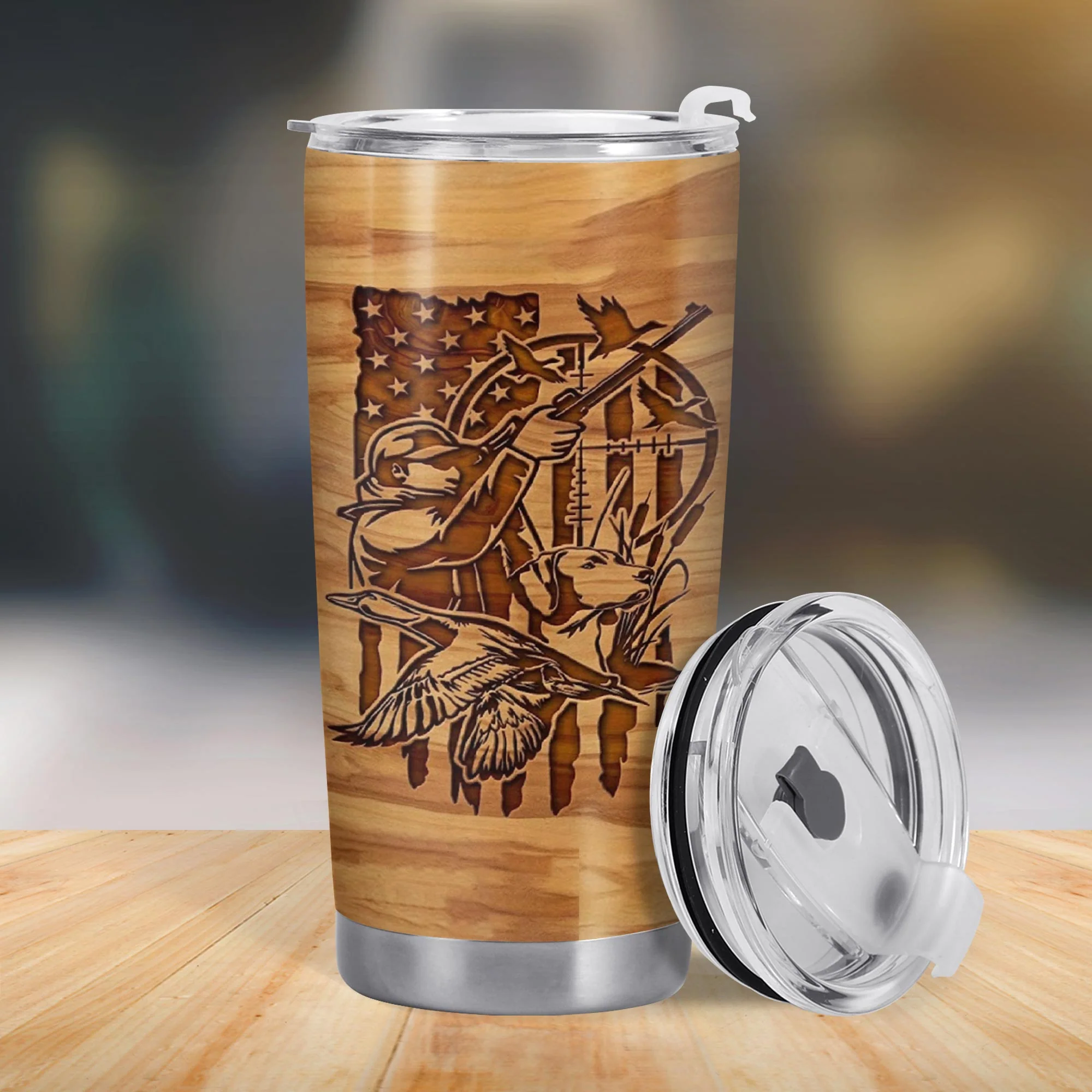 Hunter And His Loyal Dog With American Flag And Ducks Wood Grain Style - Personalized Custom Stainless Steel Tumbler 20oz 30oz - HTG013_TB - Image 13