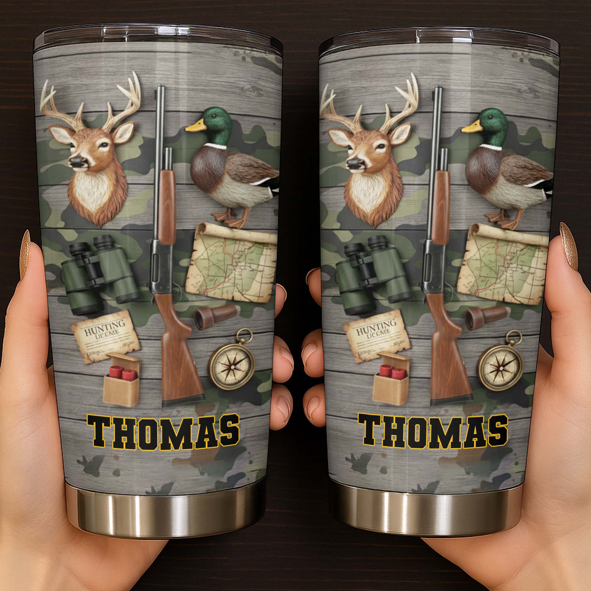 Hunting License Gear And Trophies With Deer And Duck - Personalized Custom Stainless Steel Tumbler 20oz 30oz - HTG015_TB - Image 4
