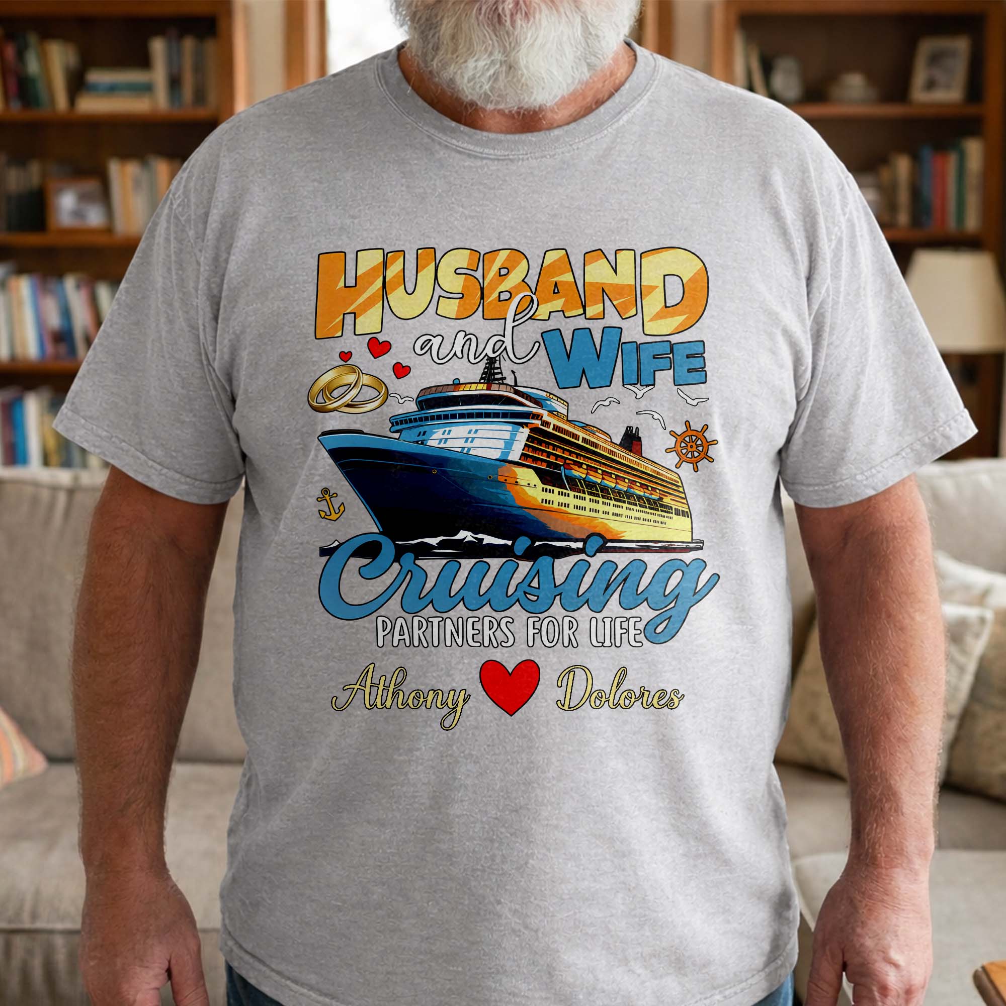 Husband And Wife Cruising Partners For Life With Ship And Rings - Personalized Custom Unisex T-shirt, Hoodie - CPL1284_WBAS - Image 4