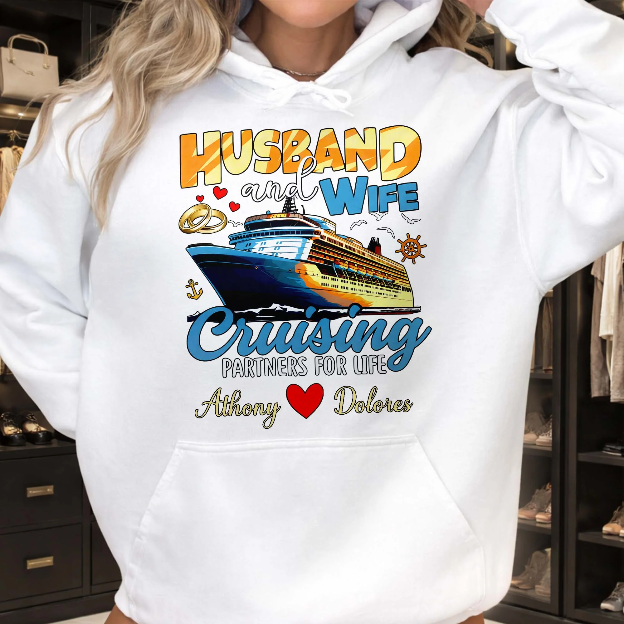 Husband And Wife Cruising Partners For Life With Ship And Rings - Personalized Custom Unisex T-shirt, Hoodie - CPL1284_WBAS - Image 6