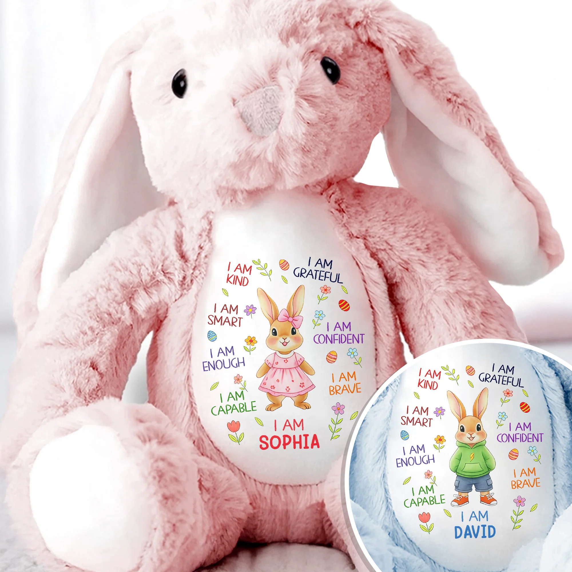I Am Kind Smart Enough Capable Brave Bunny With Flowers - Personalized Stuffed Bunny - KID536_BUN