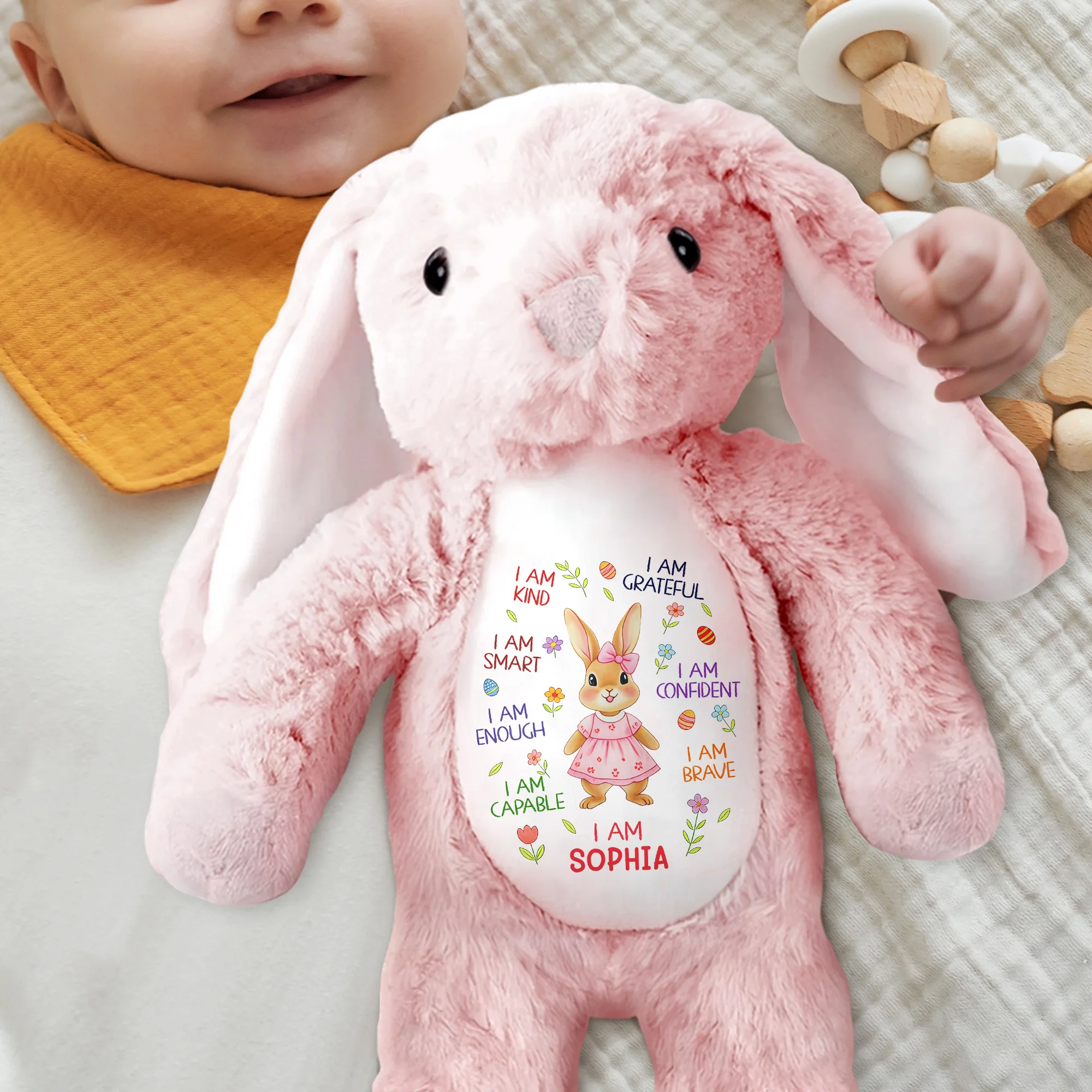 I Am Kind Smart Enough Capable Brave Bunny With Flowers - Personalized Stuffed Bunny - KID536_BUN - Image 2