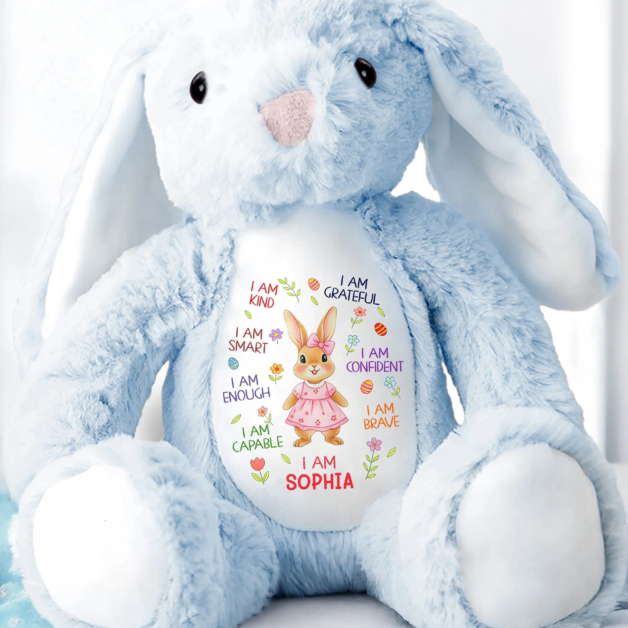 I Am Kind Smart Enough Capable Brave Bunny With Flowers - Personalized Stuffed Bunny - KID536_BUN - Image 5