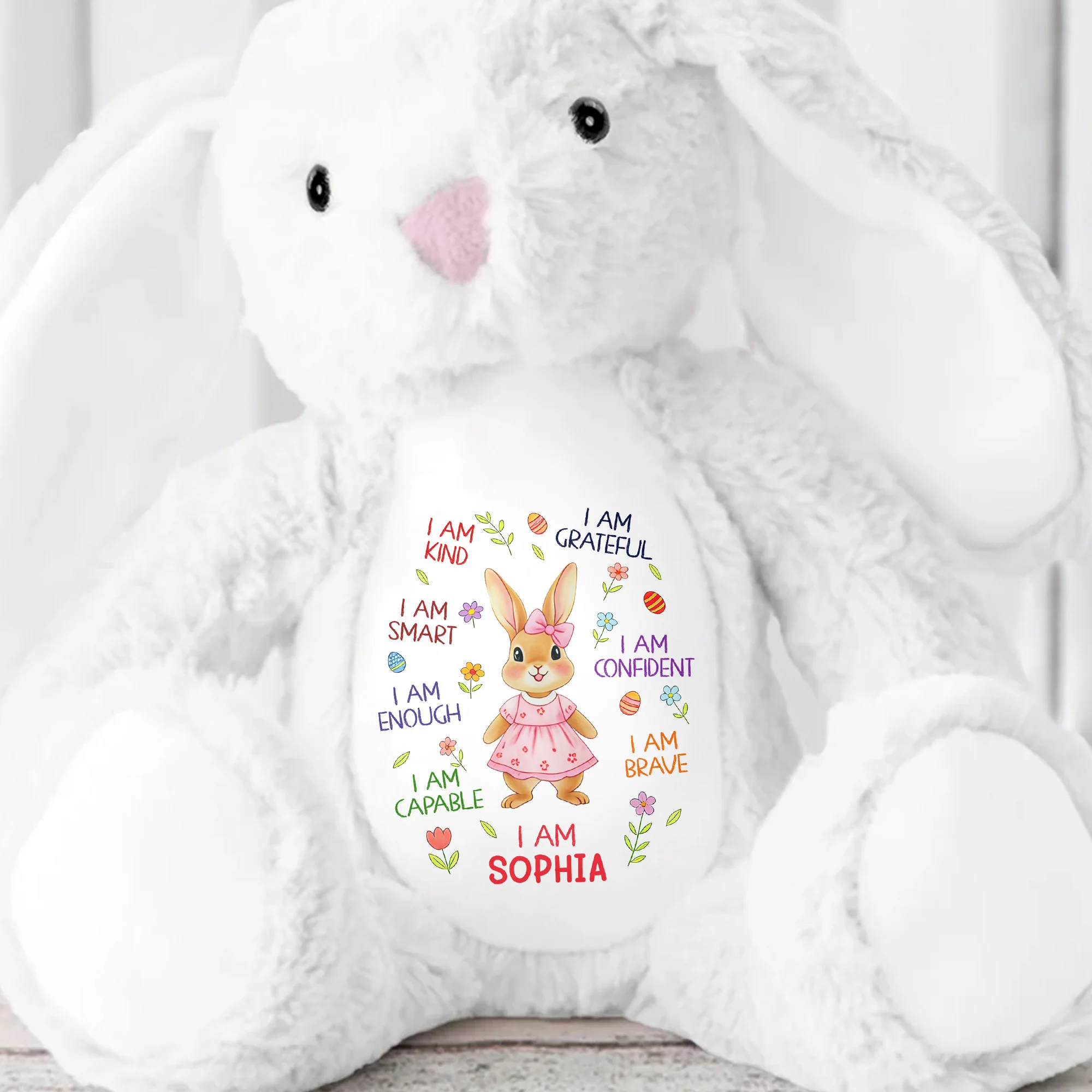 I Am Kind Smart Enough Capable Brave Bunny With Flowers - Personalized Stuffed Bunny - KID536_BUN - Image 8