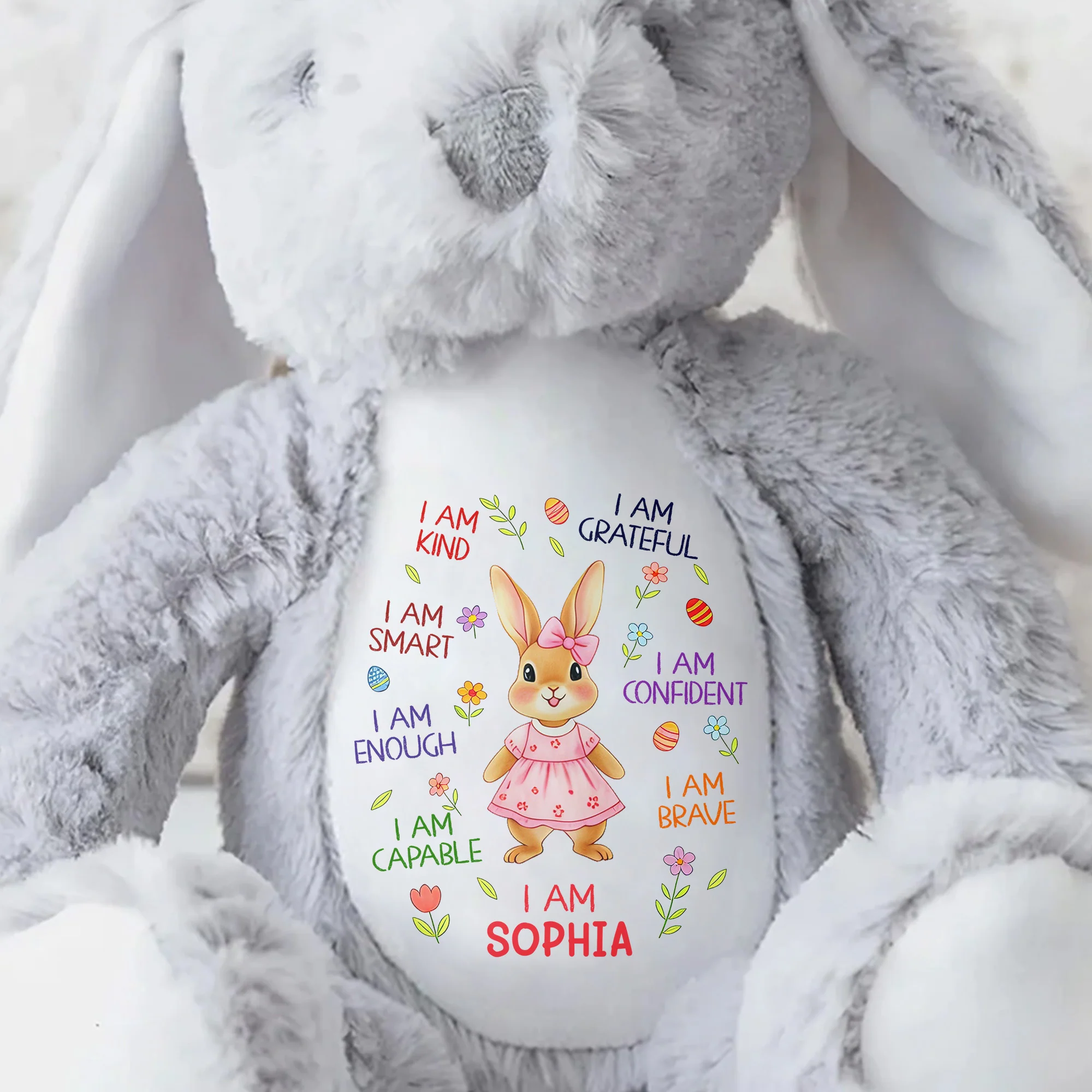 I Am Kind Smart Enough Capable Brave Bunny With Flowers - Personalized Stuffed Bunny - KID536_BUN - Image 9
