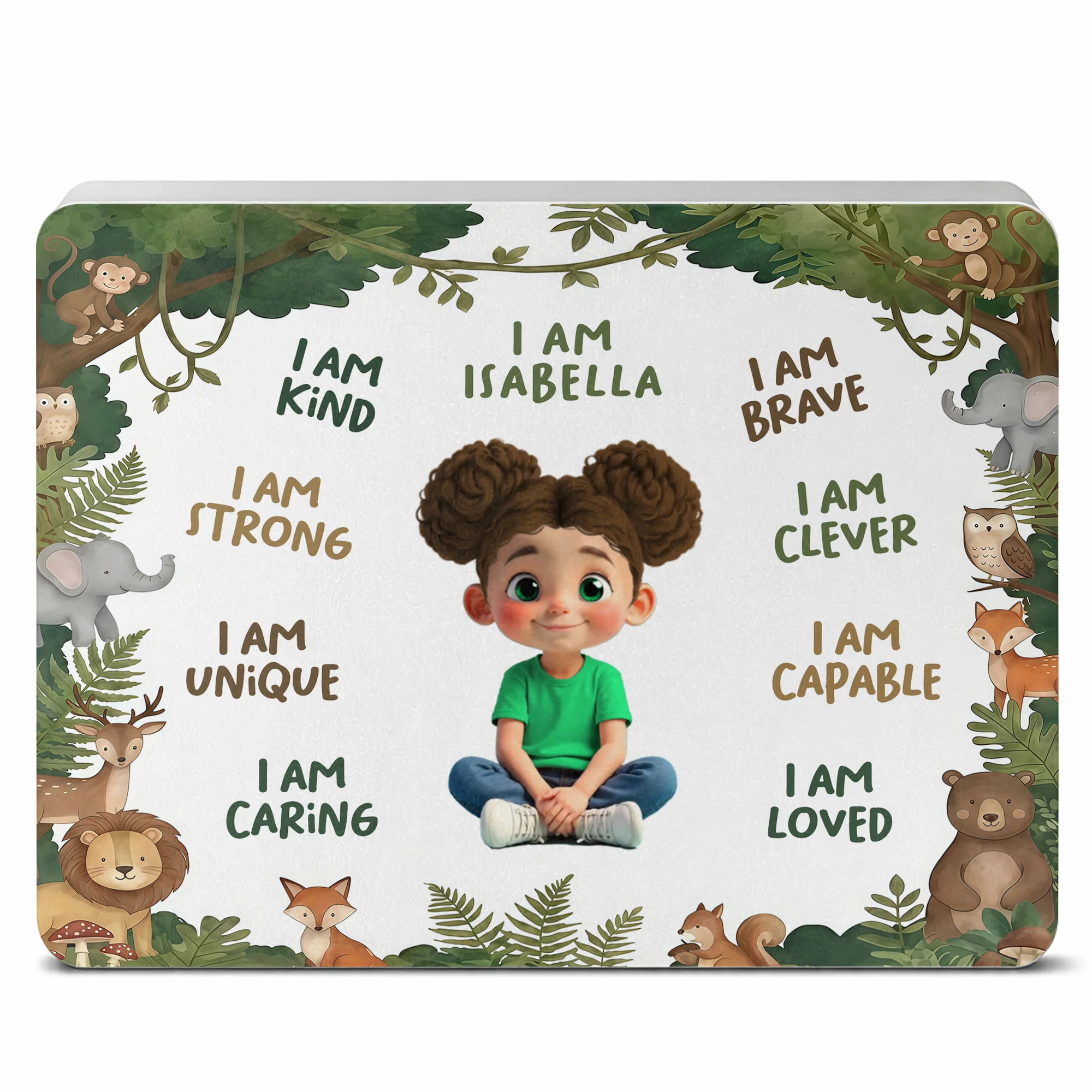 I Am Kind Strong And Loved Affirmations With Jungle Animals - Personalized Cookie Tin Box - KID495_CTBOX - Image 8