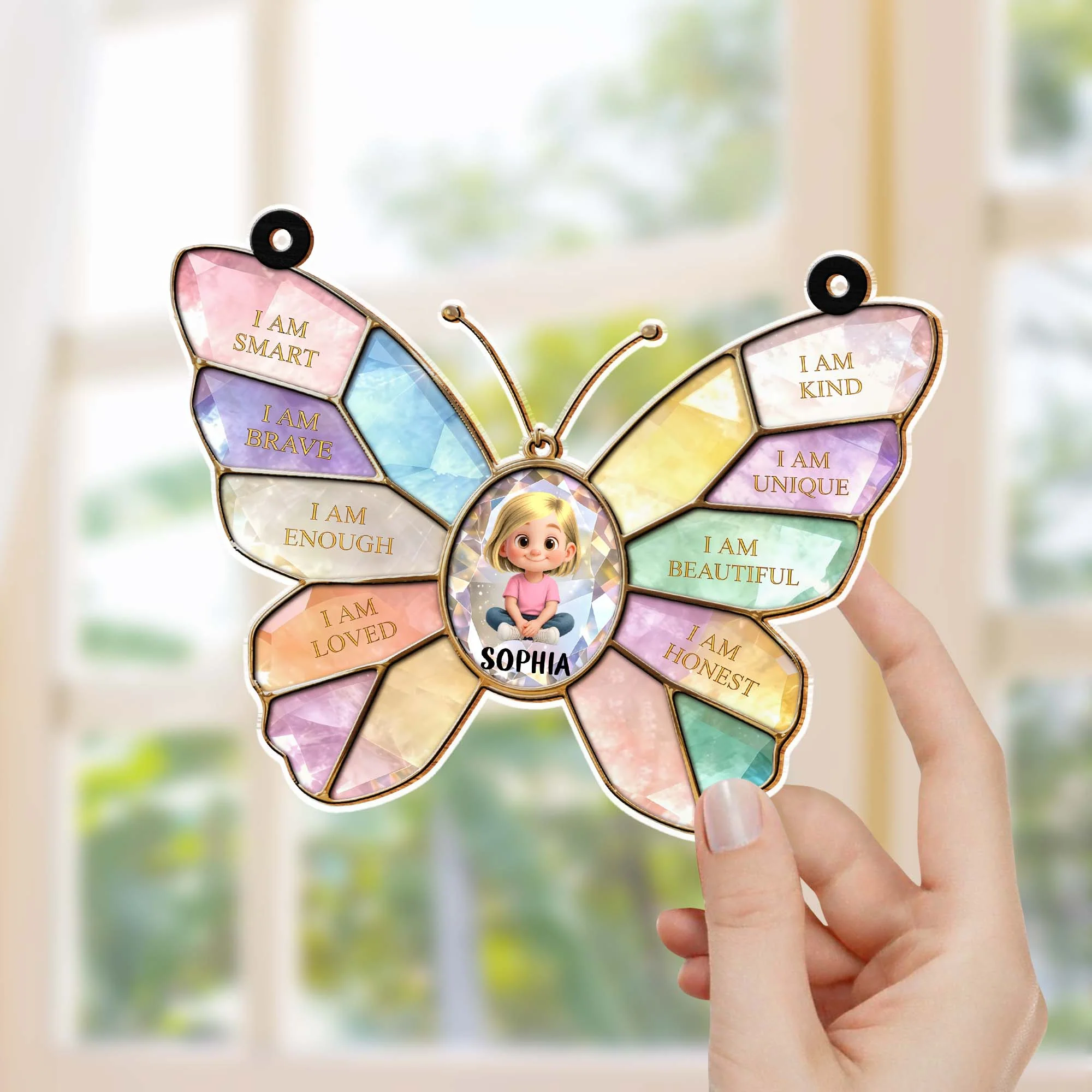 I Am Smart Brave Enough Butterfly Positive Affirmations For Little Girl - Personalized Custom Suncatcher - KID578_CSUN - Image 3
