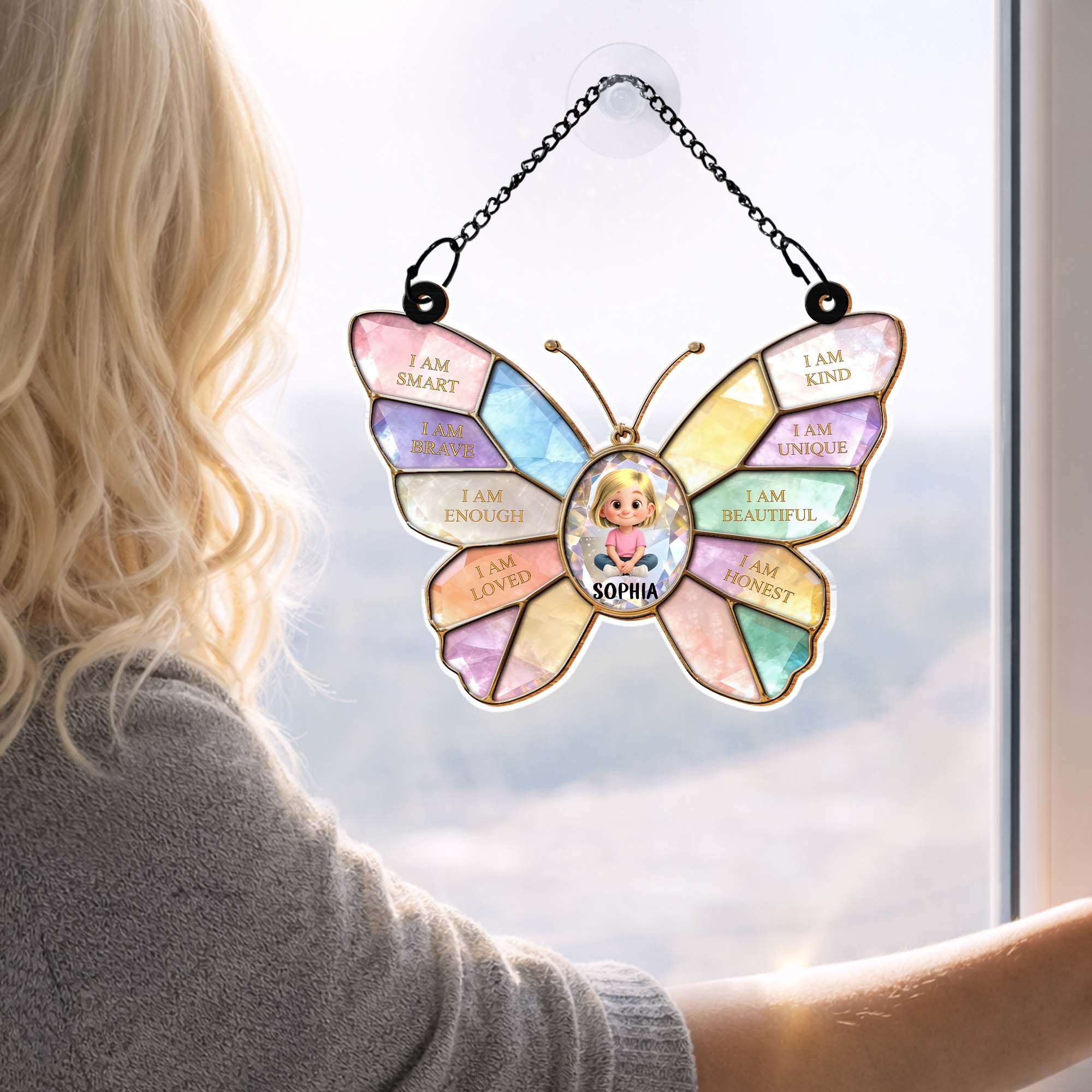 I Am Smart Brave Enough Butterfly Positive Affirmations For Little Girl - Personalized Custom Suncatcher - KID578_CSUN - Image 5