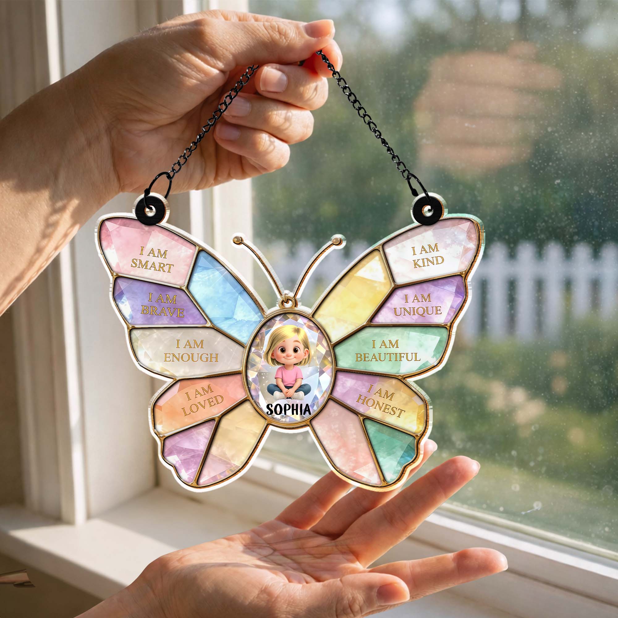 I Am Smart Brave Enough Butterfly Positive Affirmations For Little Girl - Personalized Custom Suncatcher - KID578_CSUN - Image 7