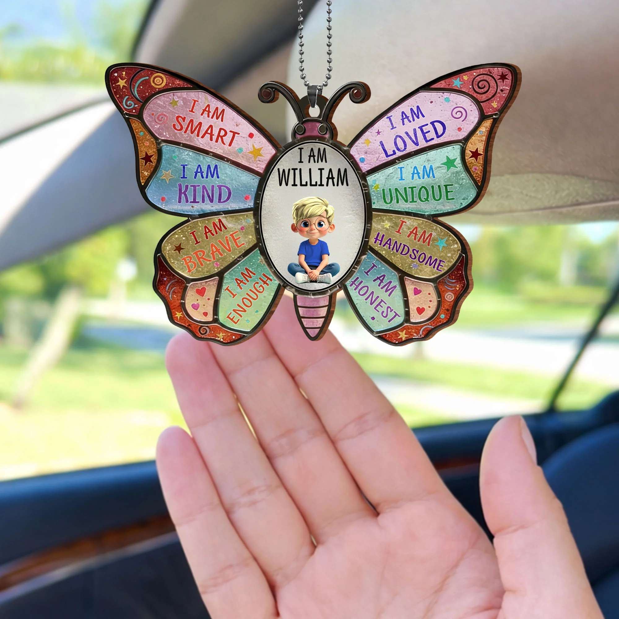 I Am Smart Kind Brave Affirmation Butterfly With Personalized Girl - Personalized Custom Wood Ornament, Car Hanging Ornament - KID479_WCA - Image 10