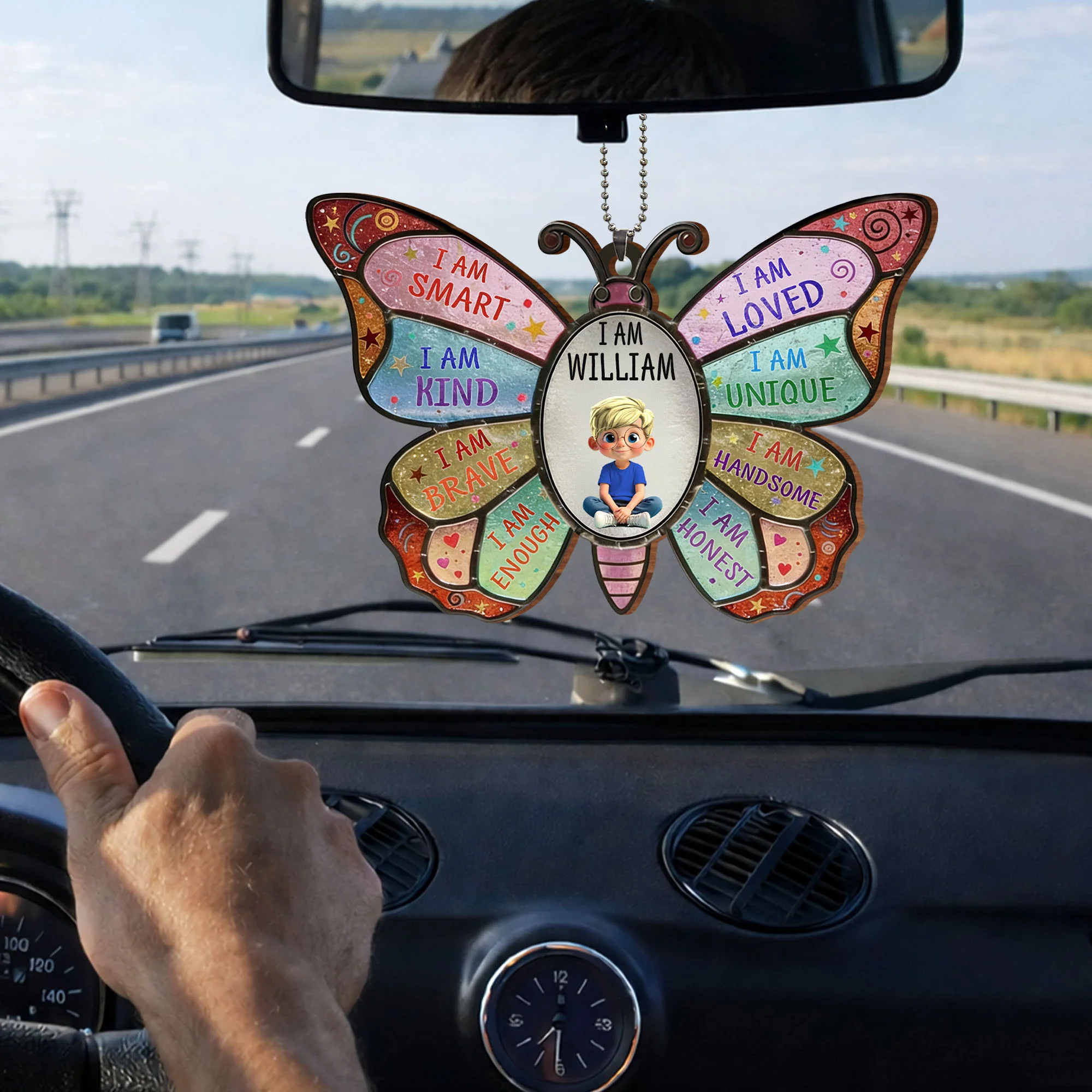 I Am Smart Kind Brave Affirmation Butterfly With Personalized Girl - Personalized Custom Wood Ornament, Car Hanging Ornament - KID479_WCA - Image 5