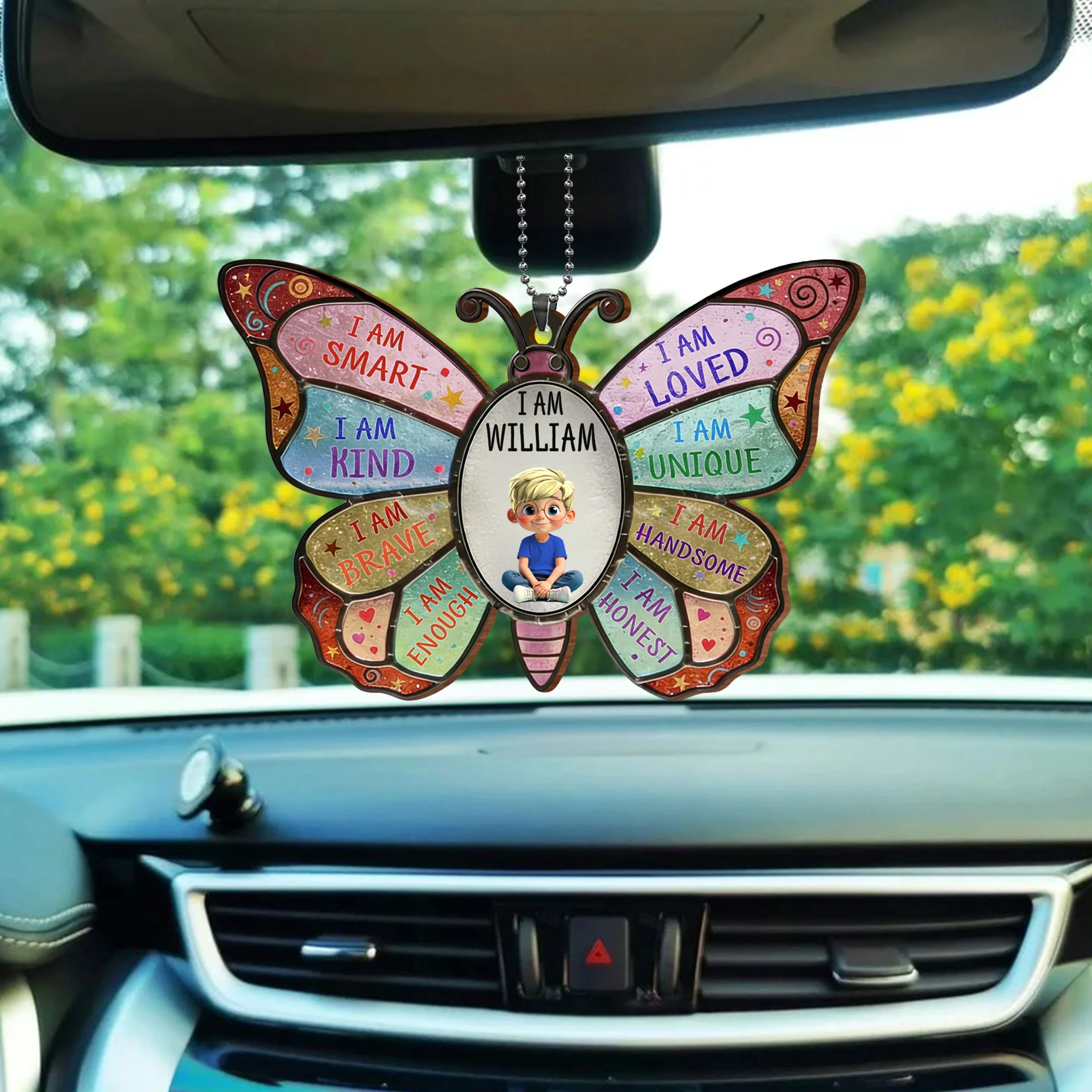 I Am Smart Kind Brave Affirmation Butterfly With Personalized Girl - Personalized Custom Wood Ornament, Car Hanging Ornament - KID479_WCA - Image 6