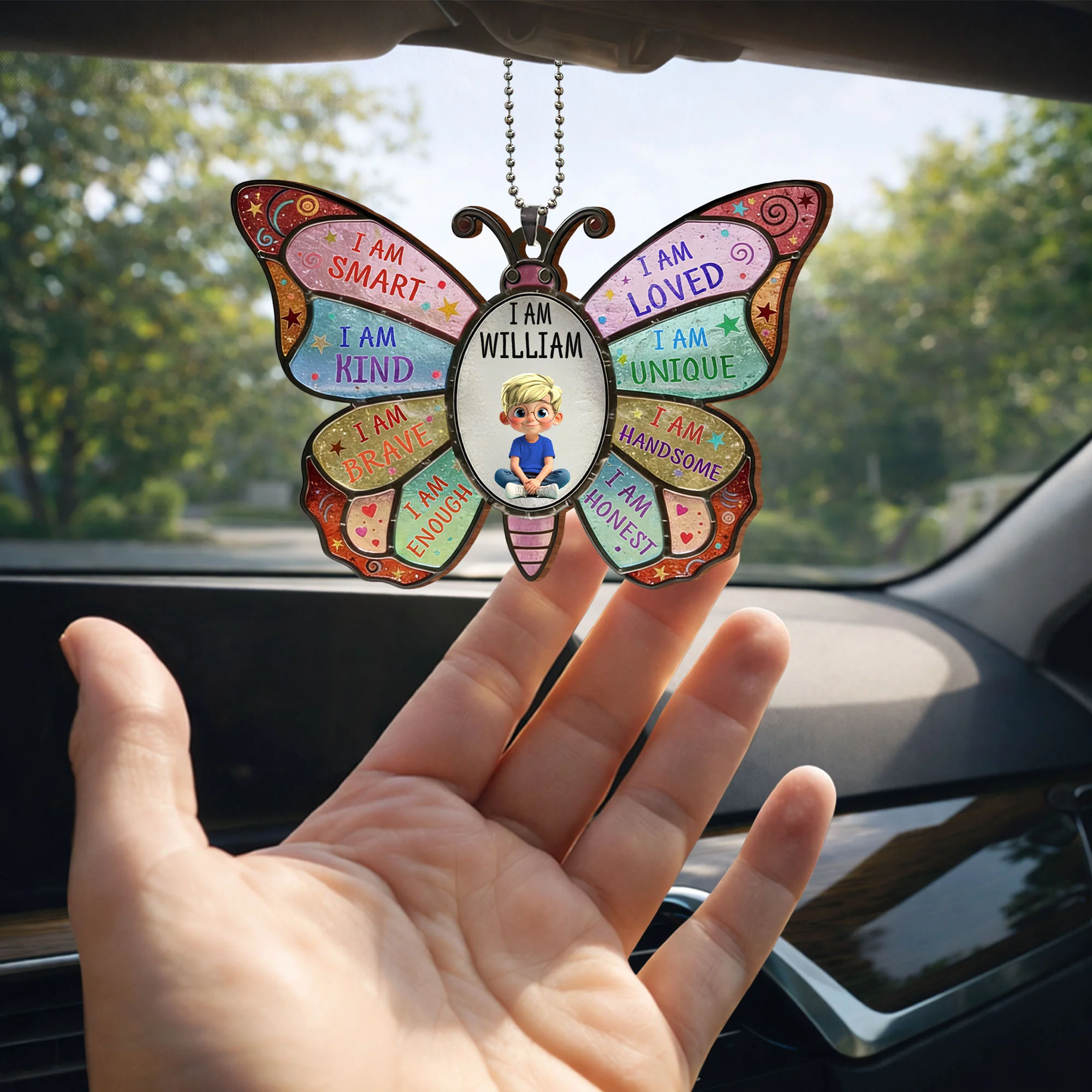 I Am Smart Kind Brave Affirmation Butterfly With Personalized Girl - Personalized Custom Wood Ornament, Car Hanging Ornament - KID479_WCA - Image 8