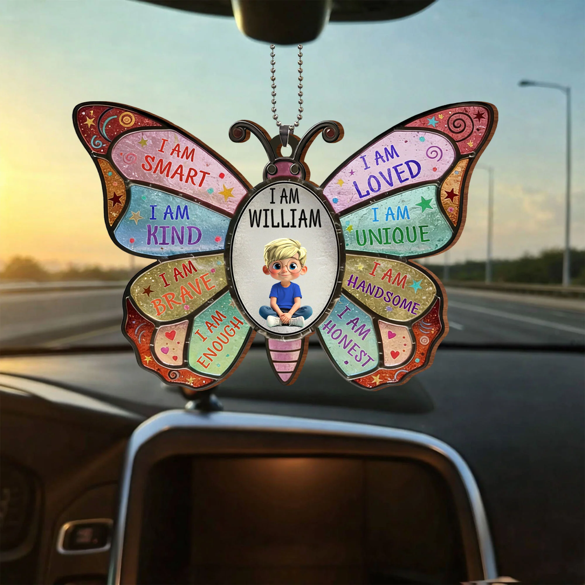 I Am Smart Kind Brave Affirmation Butterfly With Personalized Girl - Personalized Custom Wood Ornament, Car Hanging Ornament - KID479_WCA - Image 9
