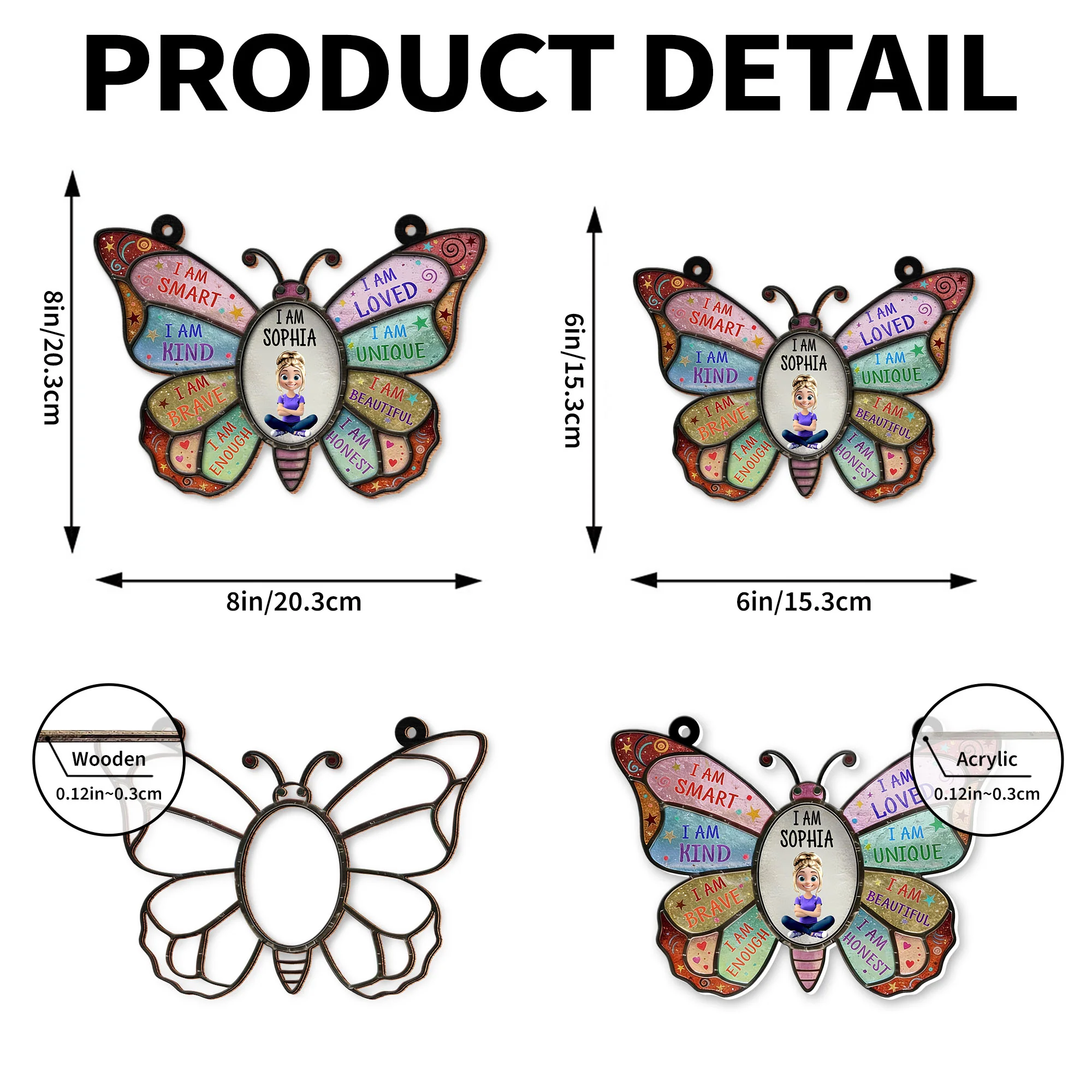 I Am Smart Kind Brave Affirmation Colorful Butterfly With Girl - Personalized Custom Suncatcher - HER009_CSUN - Image 7