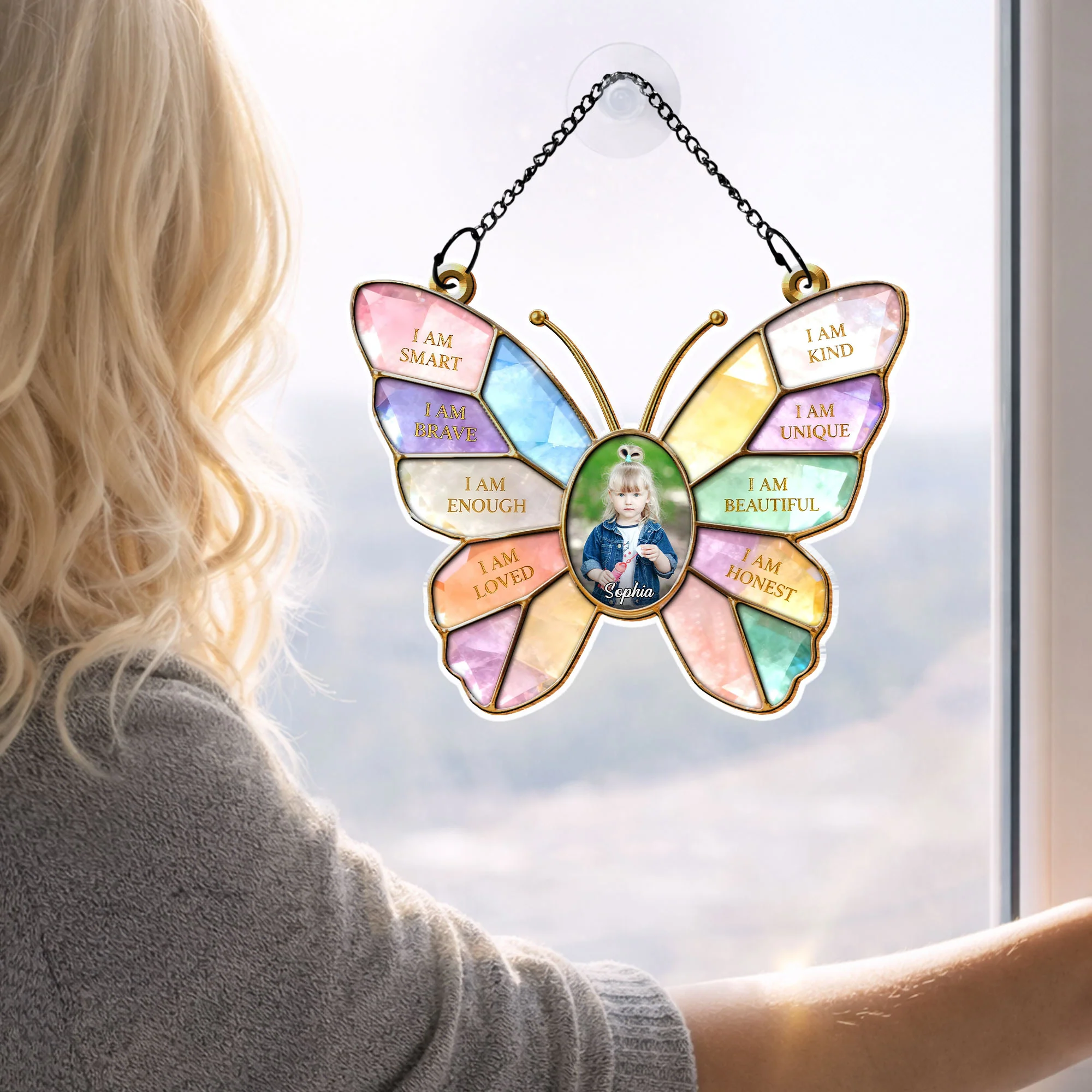 I Am Smart Kind Brave Butterfly Affirmations With Photo Custom Design - Personalized Custom Suncatcher - KID574_CSUN - Image 5