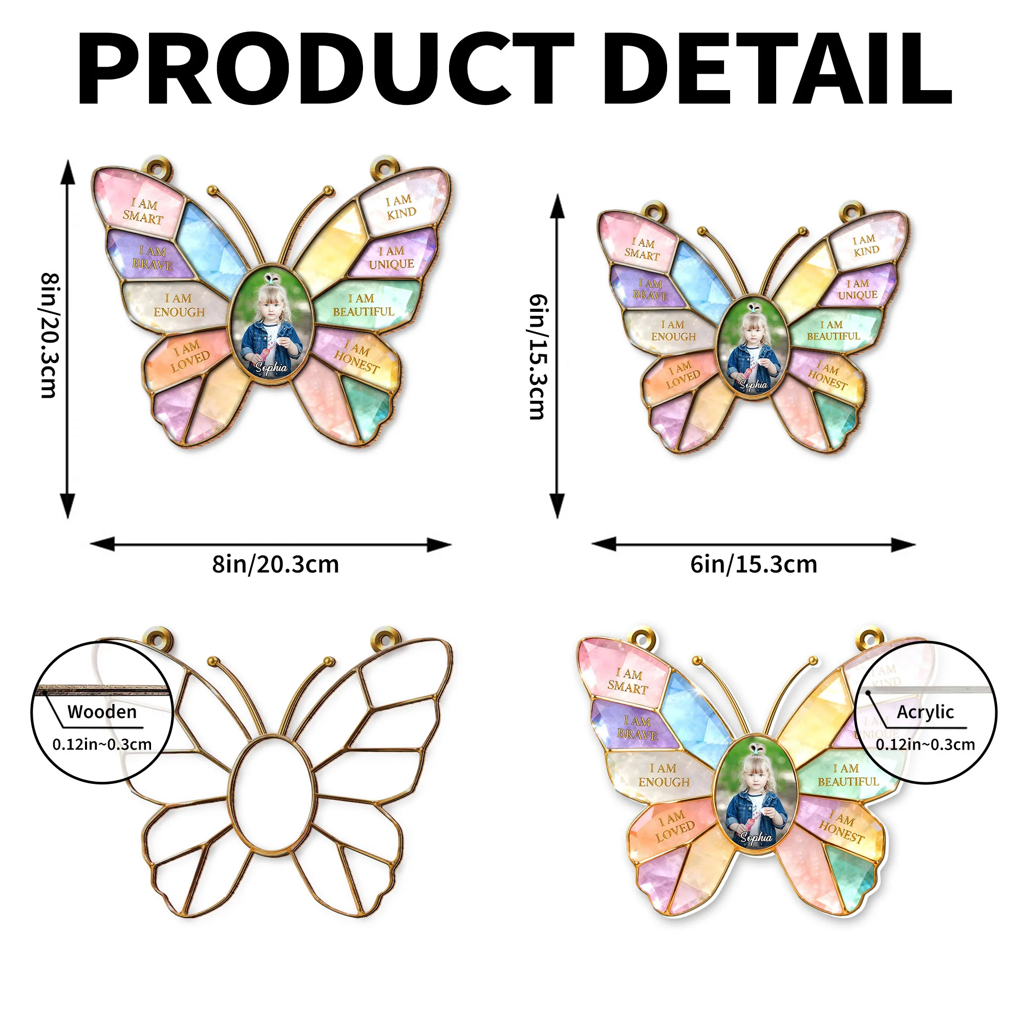 I Am Smart Kind Brave Butterfly Affirmations With Photo Custom Design - Personalized Custom Suncatcher - KID574_CSUN - Image 6