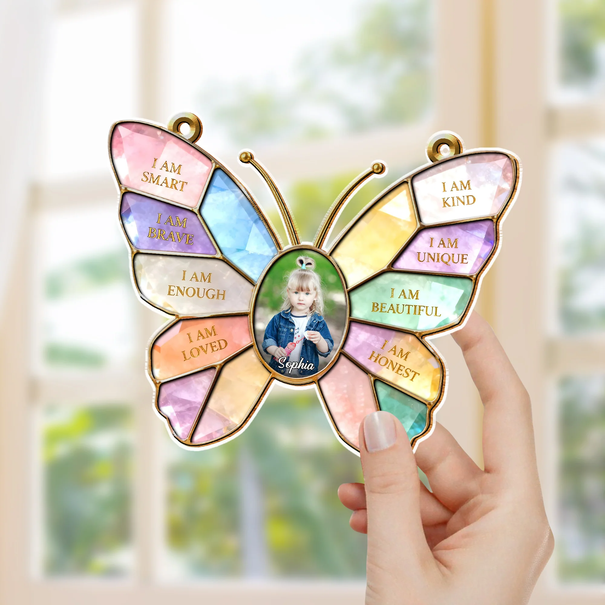 I Am Smart Kind Brave Butterfly Affirmations With Photo Custom Design - Personalized Custom Suncatcher - KID574_CSUN - Image 8