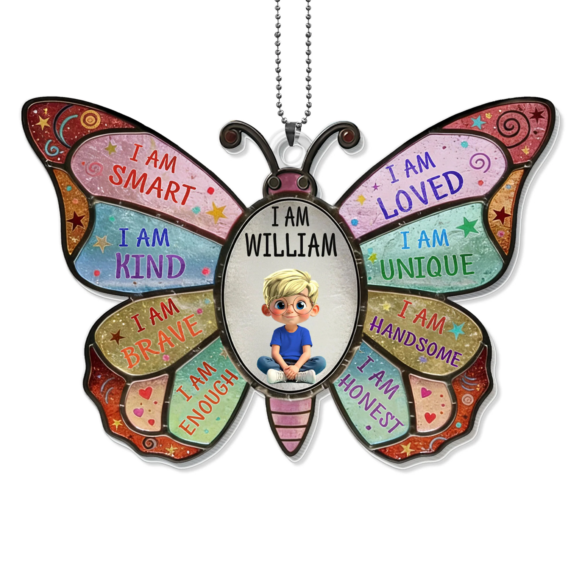 I Am Smart Kind Brave Enough Butterfly With Boy Affirmations Design - Personalized Custom Acrylic Ornament, Car Hanging Ornament - KID479_ACA - Image 11