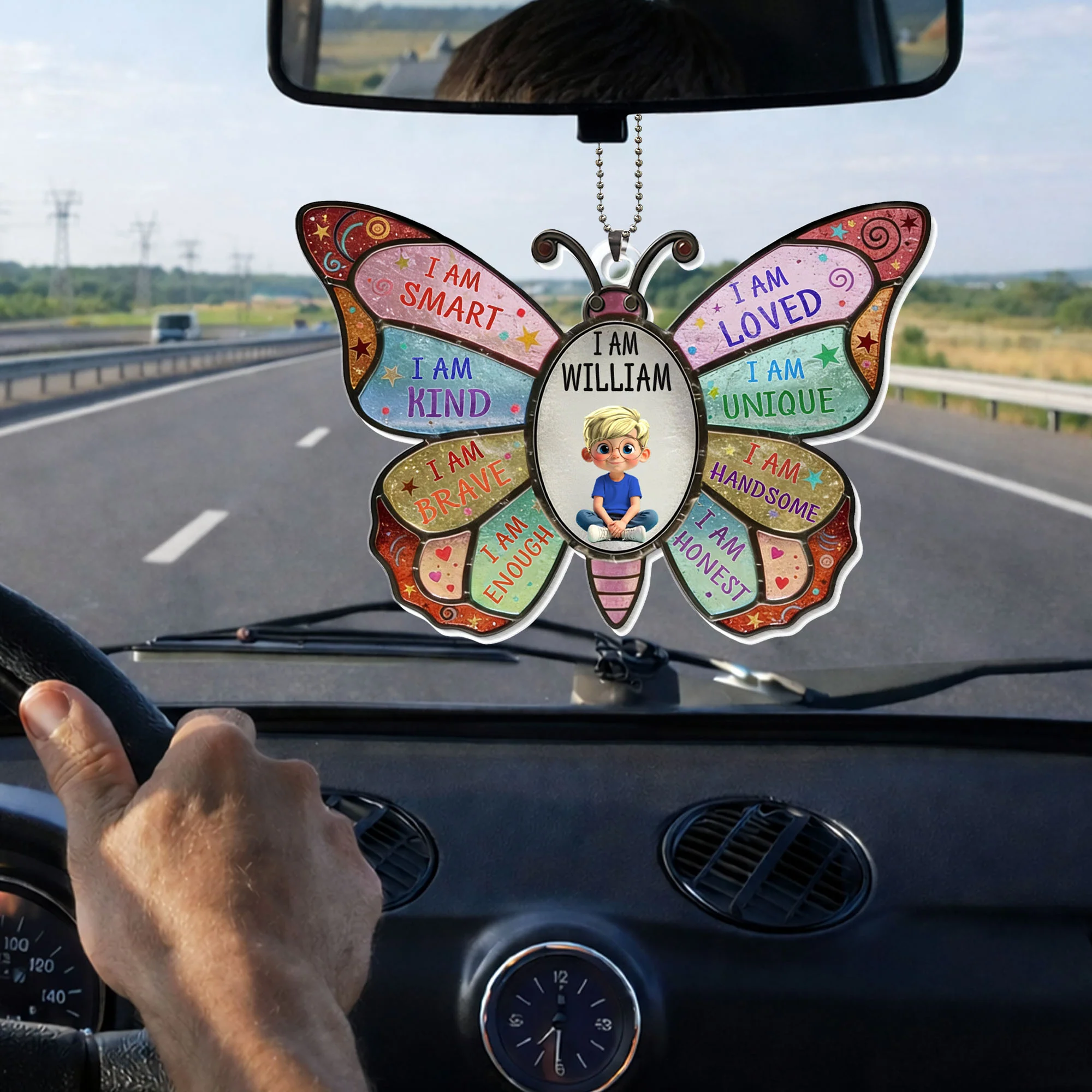 I Am Smart Kind Brave Enough Butterfly With Boy Affirmations Design - Personalized Custom Acrylic Ornament, Car Hanging Ornament - KID479_ACA - Image 4