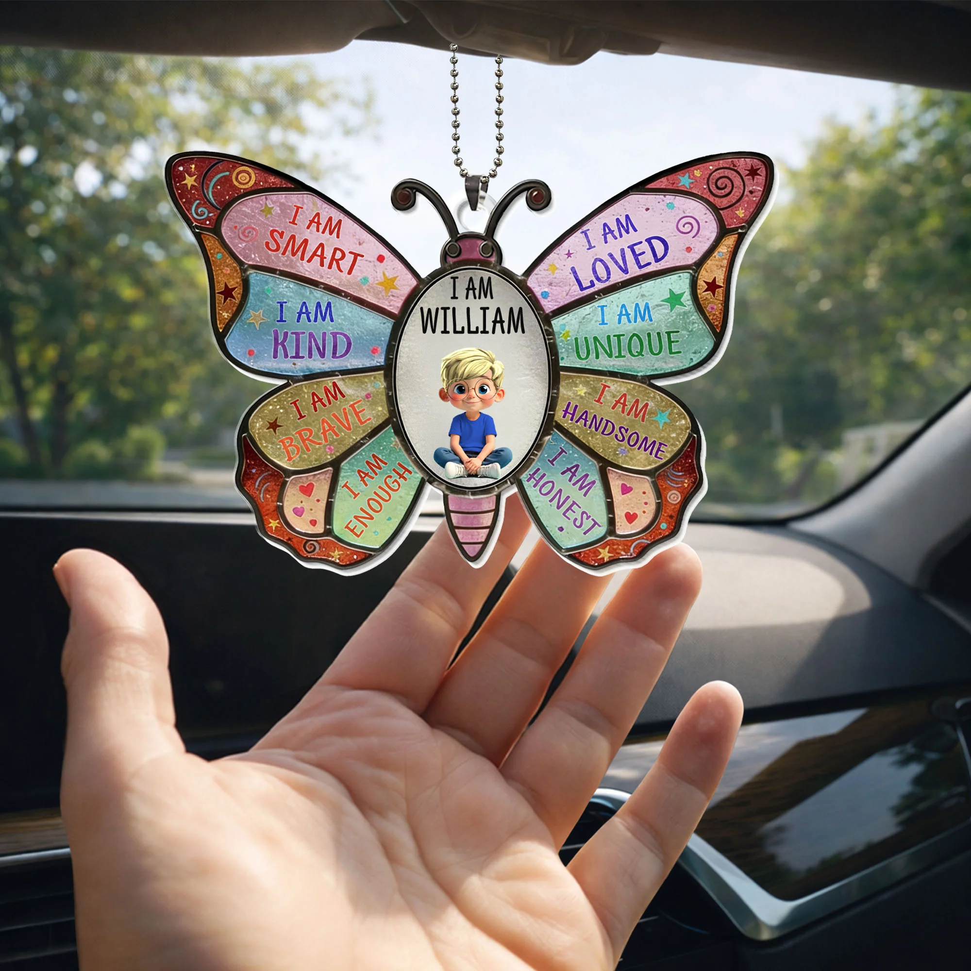 I Am Smart Kind Brave Enough Butterfly With Boy Affirmations Design - Personalized Custom Acrylic Ornament, Car Hanging Ornament - KID479_ACA - Image 7
