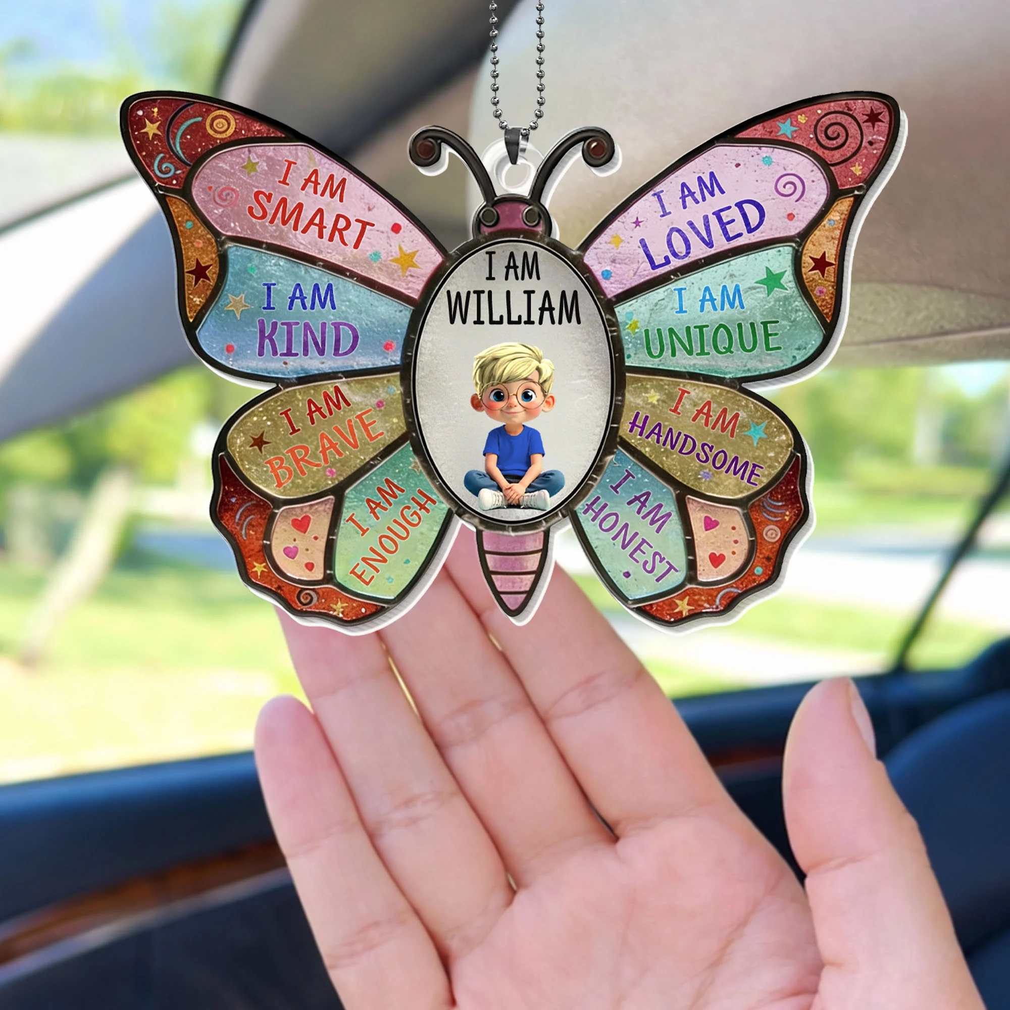 I Am Smart Kind Brave Enough Butterfly With Boy Affirmations Design - Personalized Custom Acrylic Ornament, Car Hanging Ornament - KID479_ACA - Image 9