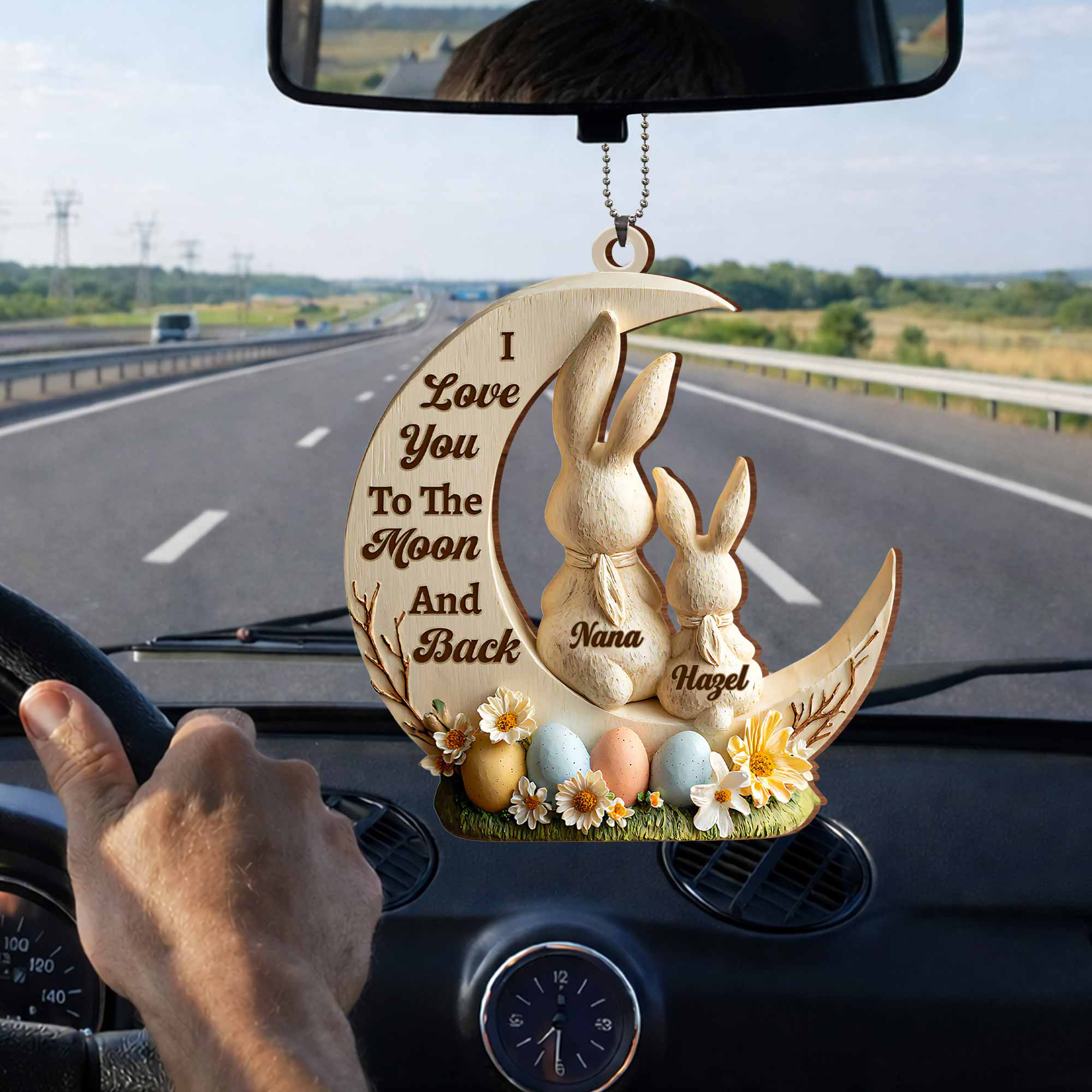 I Love You To The Moon And Back Bunny And Easter Egg Ornament - Personalized Custom Wood Ornament, Car Hanging Ornament - GDT629_WCA - Image 4