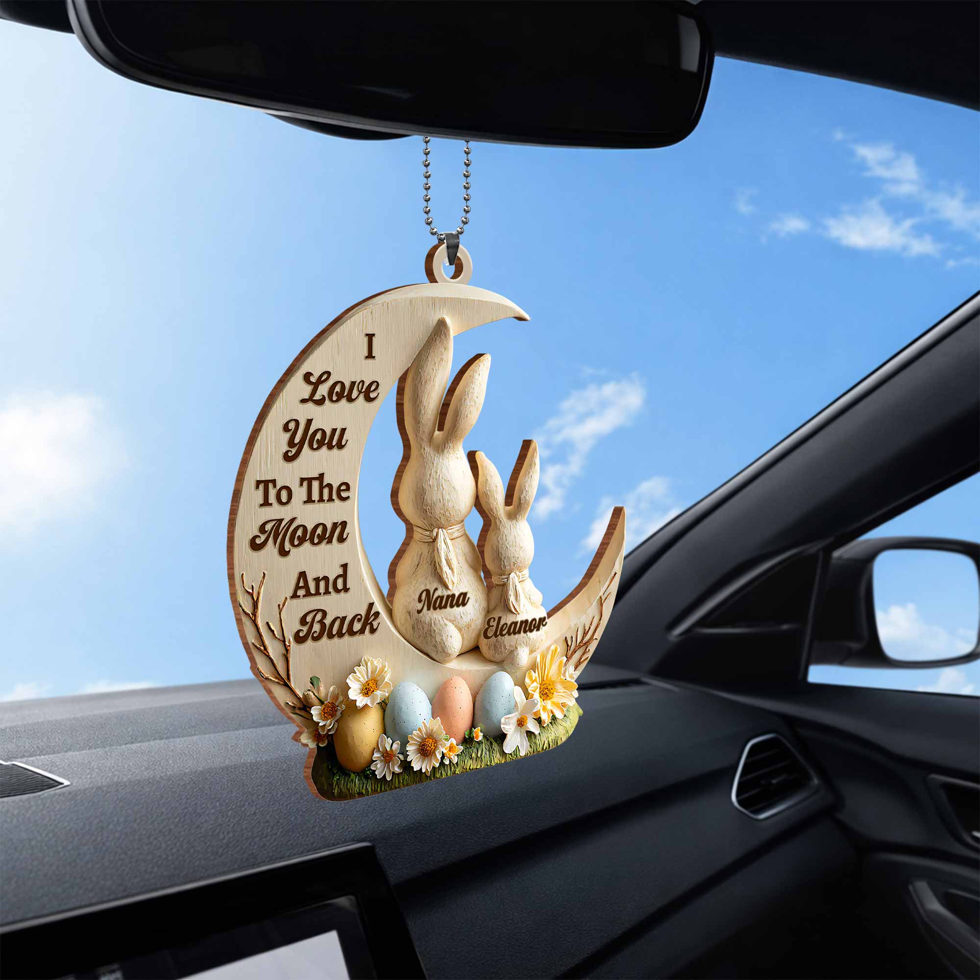 I Love You To The Moon And Back Bunny And Easter Egg Ornament - Personalized Custom Wood Ornament, Car Hanging Ornament - GDT629_WCA - Image 6