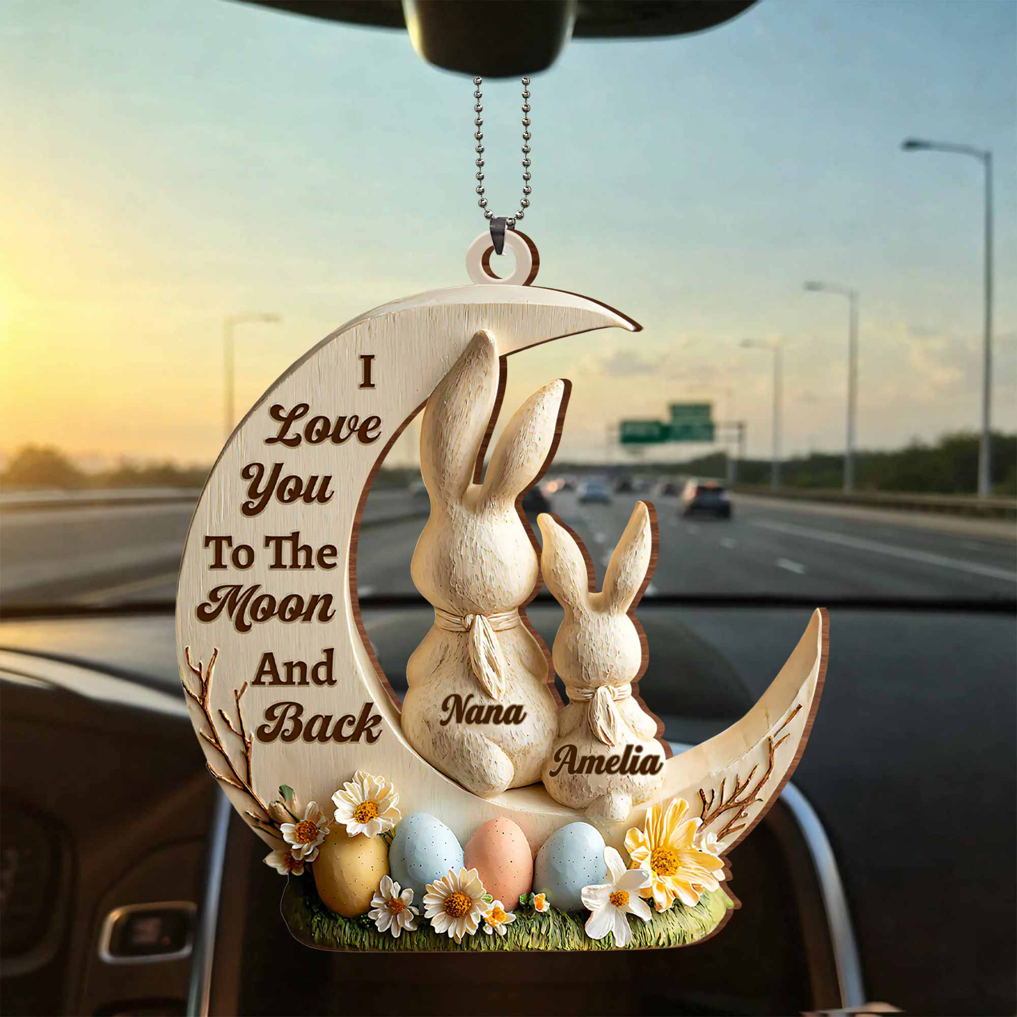 I Love You To The Moon And Back Bunny And Easter Egg Ornament - Personalized Custom Wood Ornament, Car Hanging Ornament - GDT629_WCA - Image 8