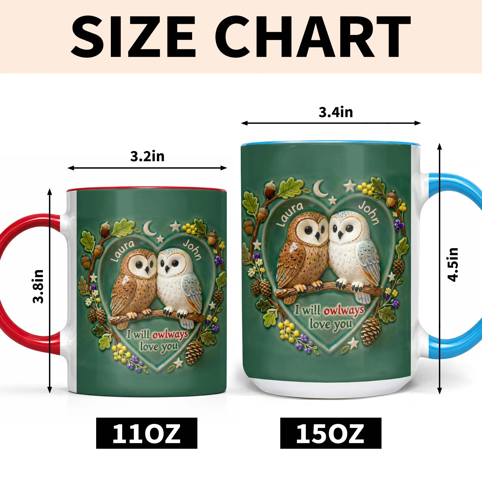 I Will Owlways Love You With Cute Owls And Nature Wreath - Personalized Custom Accent Mug - CPL1379_AMUG - Image 6