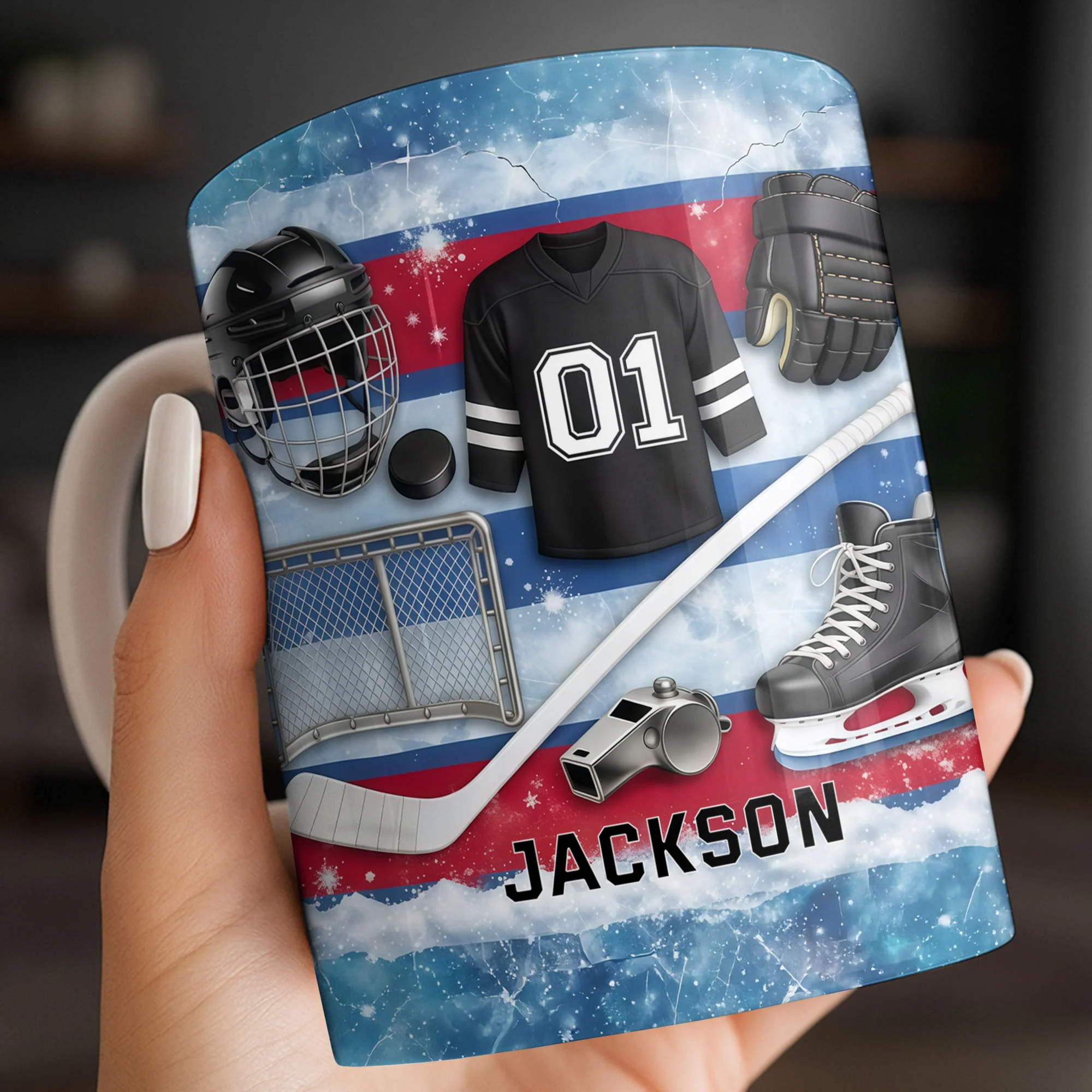 Ice Hockey Equipment Collection With Jersey Helmet And Skates - Personalized Custom Coffee Mug - HOB135_MG - Image 5
