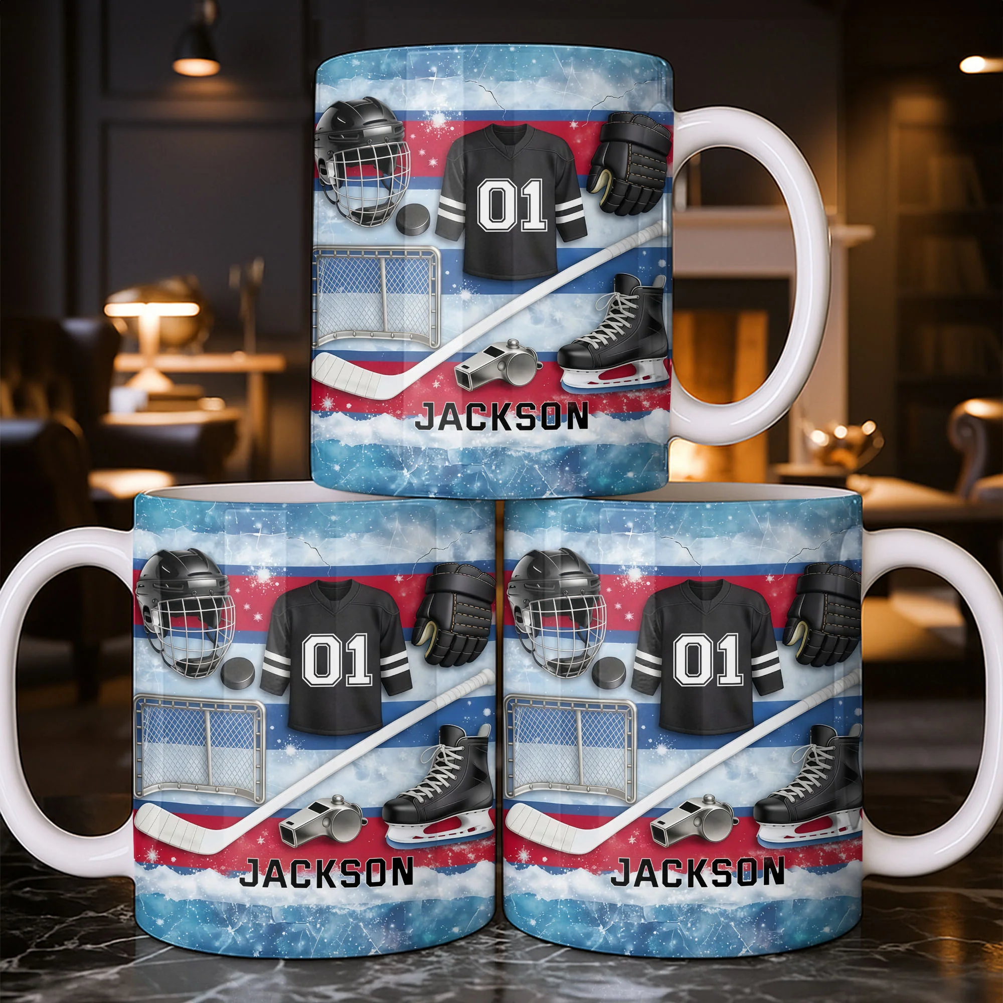 Ice Hockey Equipment Collection With Jersey Helmet And Skates - Personalized Custom Coffee Mug - HOB135_MG - Image 8