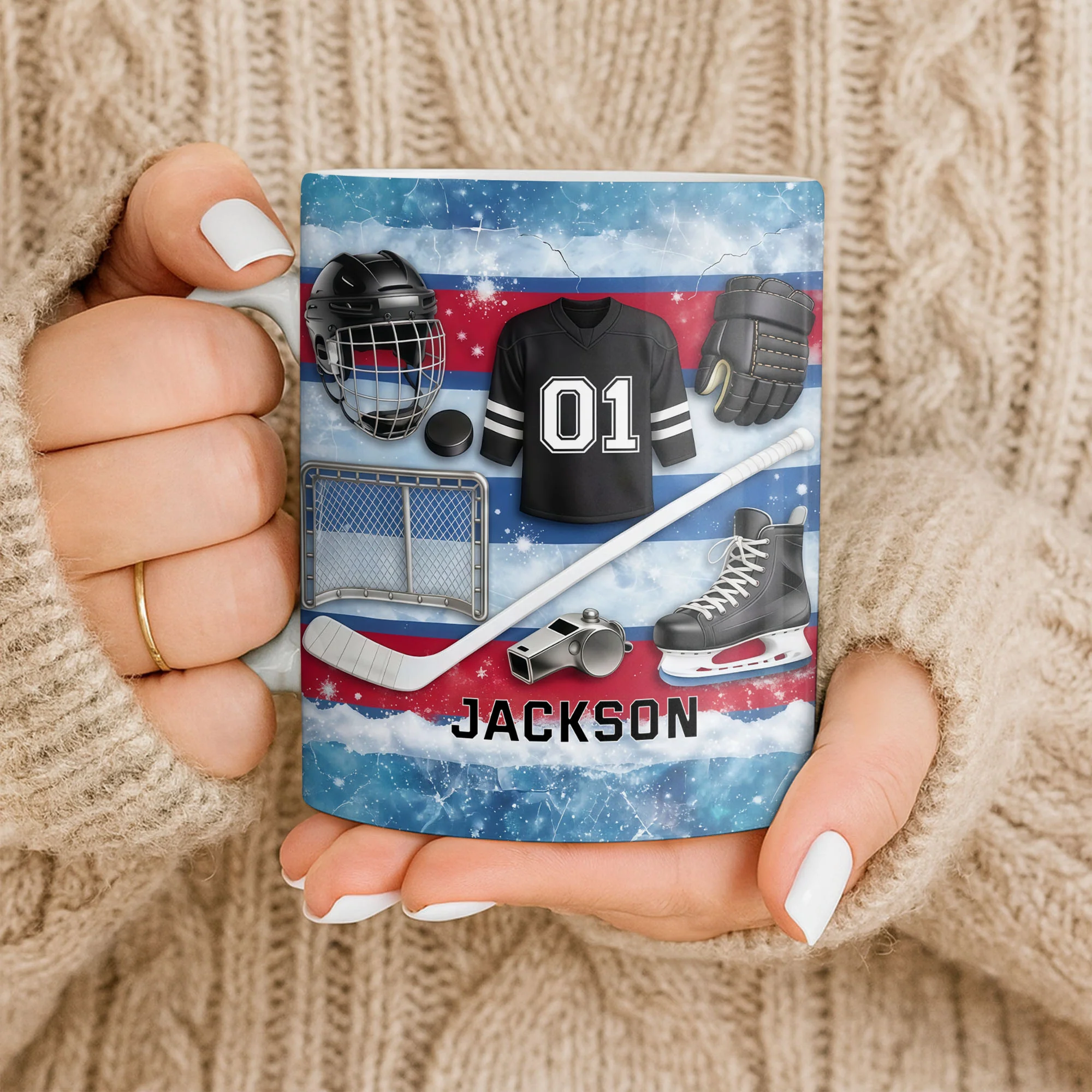 Ice Hockey Equipment Collection With Jersey Helmet And Skates - Personalized Custom Coffee Mug - HOB135_MG - Image 9