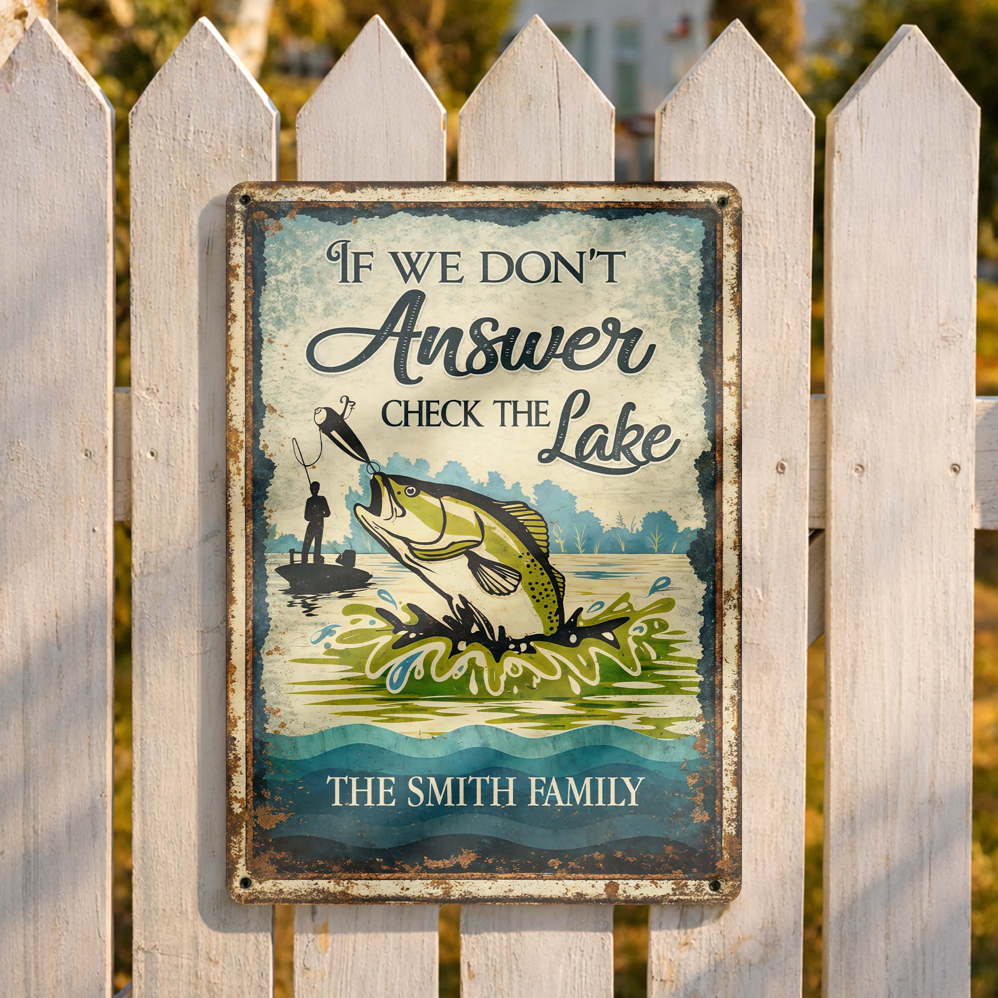 If We Don't Answer Check The Lake Bass Fish And Fisherman Design - Personalized Metal Sign - FISH003_MSIGN - Image 4