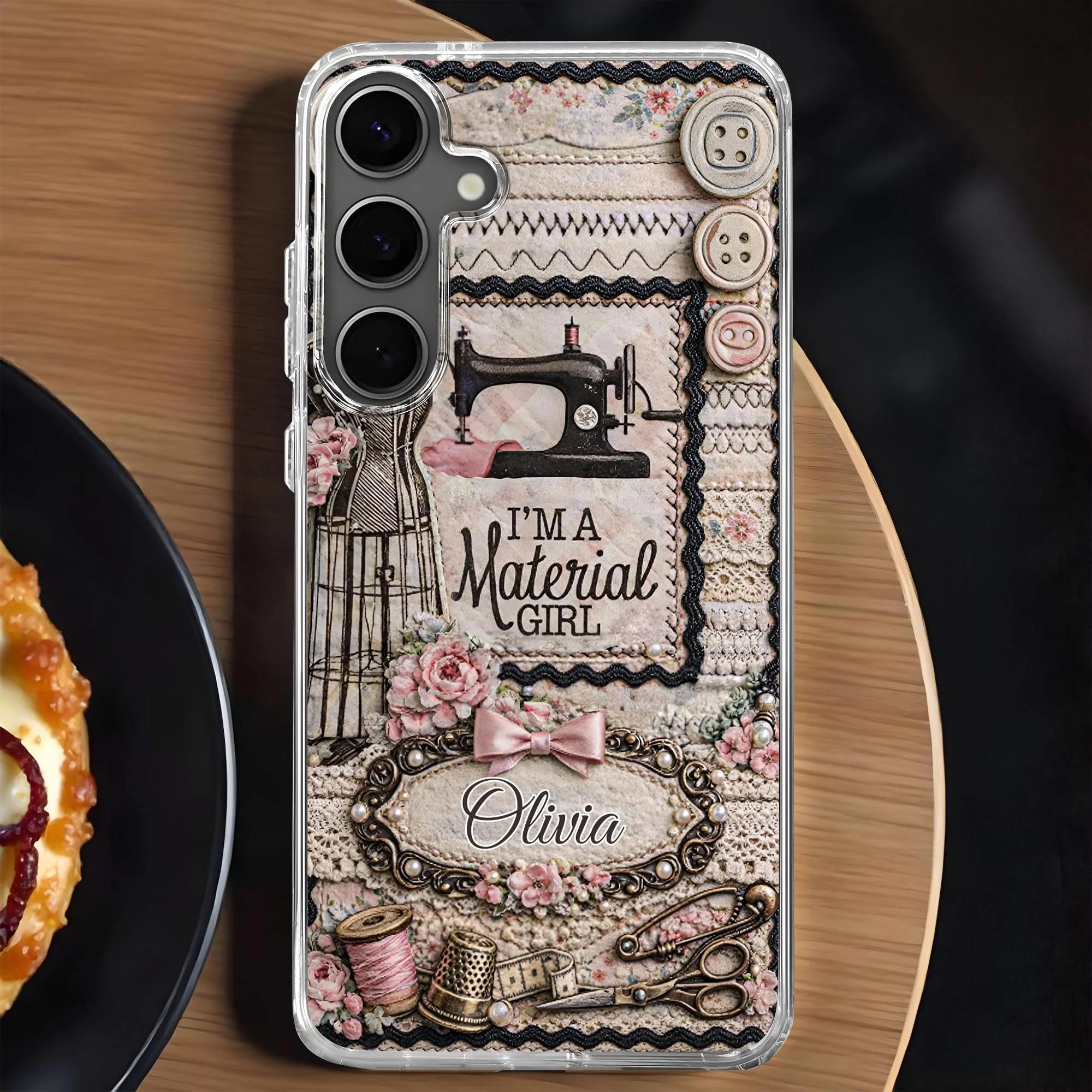 I'm A Material Girl Sewing Machine And Vintage Crafting Objects - Personalized Clear Phone Case - HAND026_PHC - Image 7