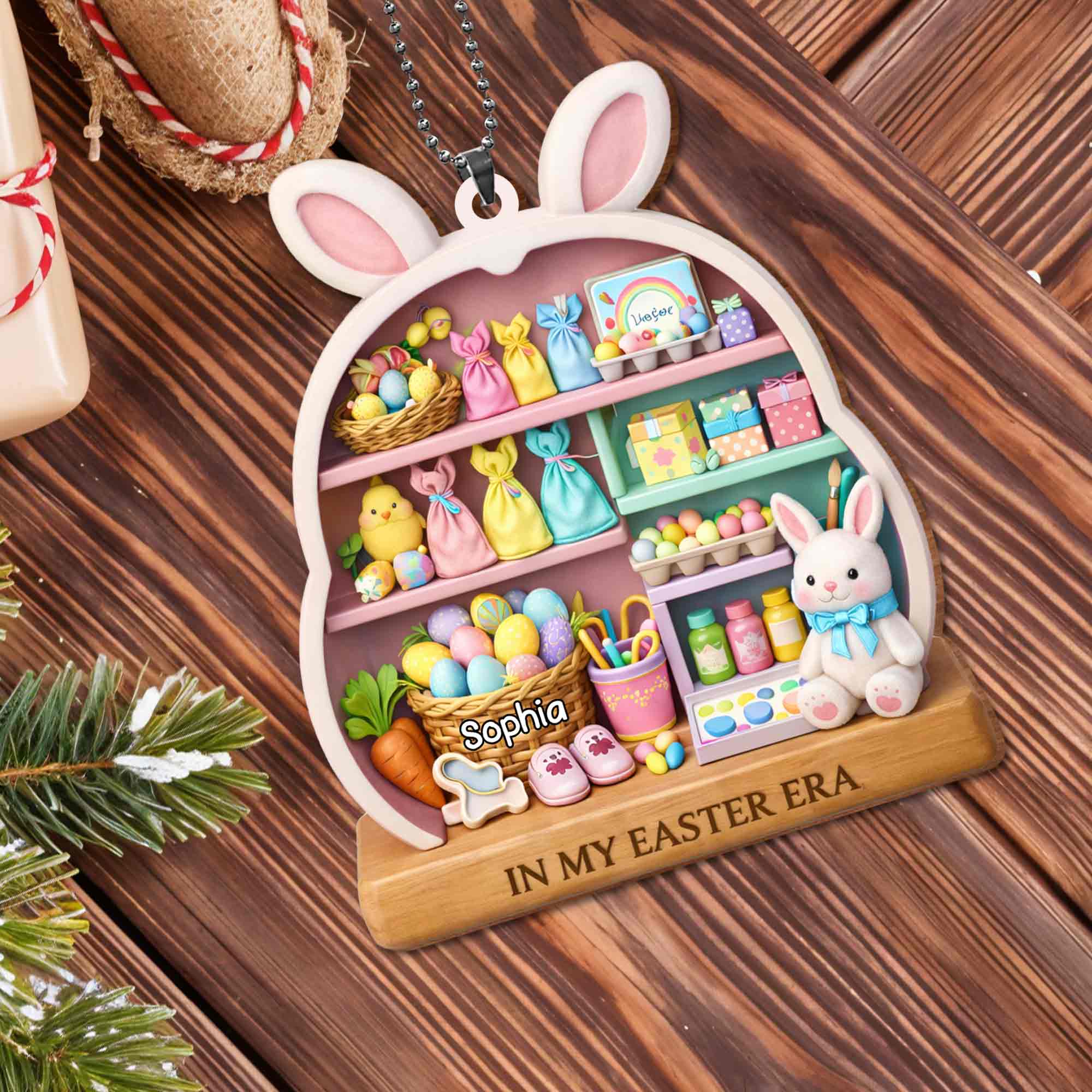 In My Easter Era With Bunny And Colorful Easter Eggs - Personalized Custom Wood Ornament, Car Hanging Ornament - FTH126_WCA - Image 10