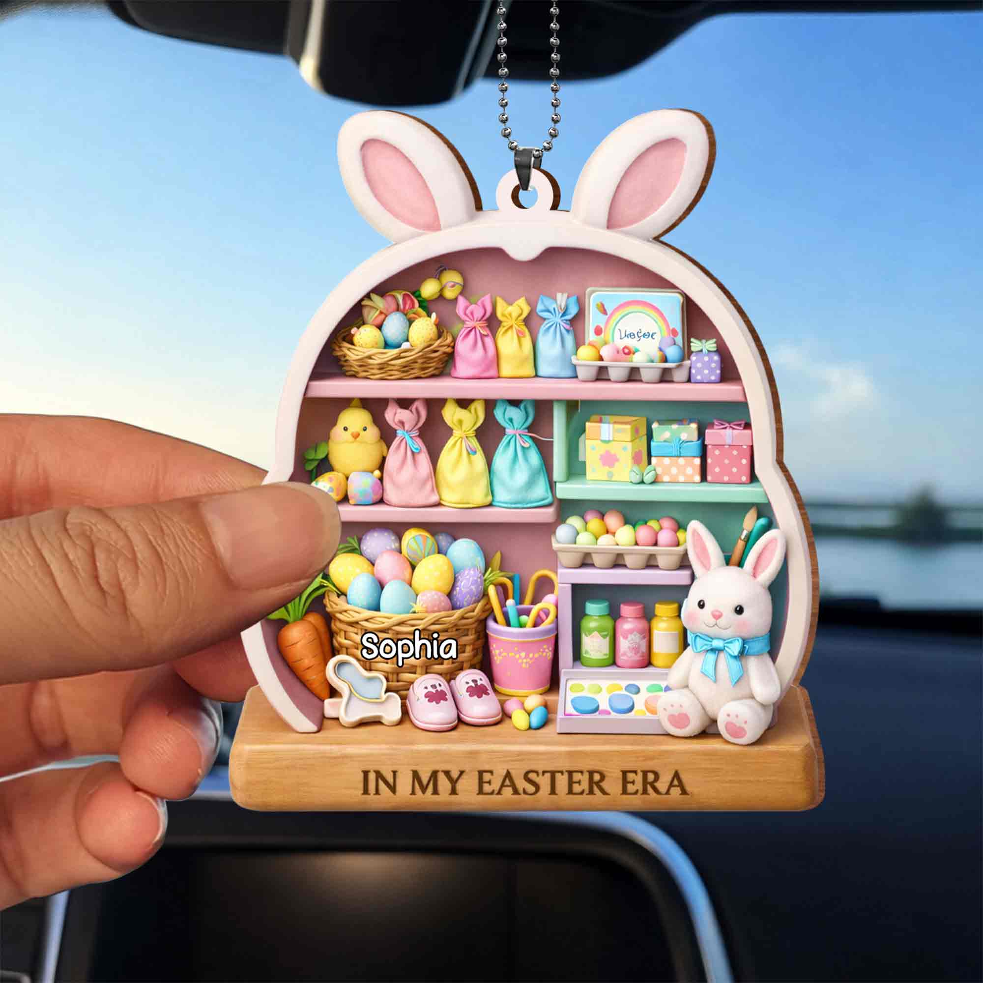 In My Easter Era With Bunny And Colorful Easter Eggs - Personalized Custom Wood Ornament, Car Hanging Ornament - FTH126_WCA - Image 3