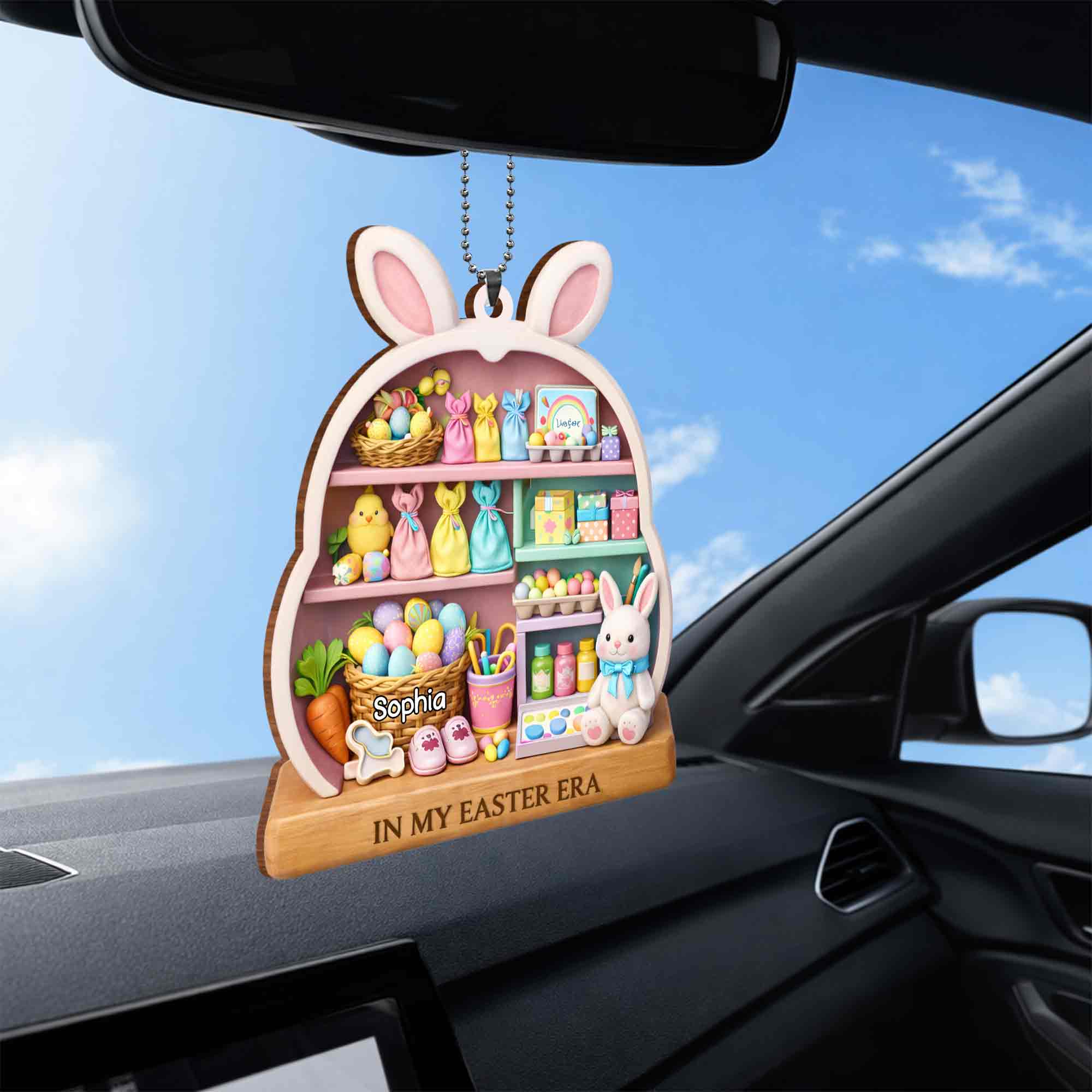 In My Easter Era With Bunny And Colorful Easter Eggs - Personalized Custom Wood Ornament, Car Hanging Ornament - FTH126_WCA - Image 6